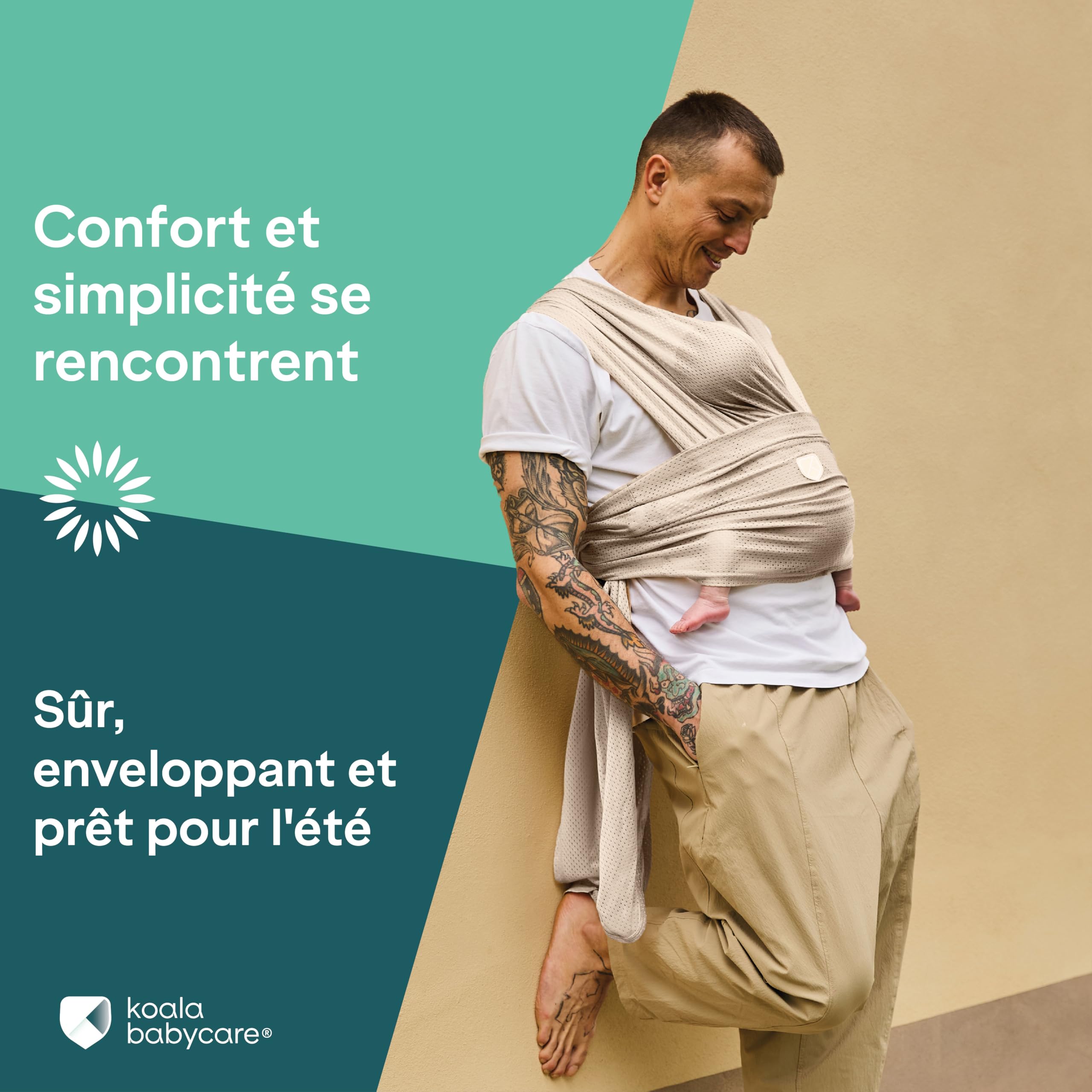 Koala Babycare Écharpe de Portage Été en Maille Respirante | Water Sling Léger pour Bébé jusqu’à 9 kg | Idéal Douche, Piscine, Plage | Ajustable, Séchage Rapide, Compacte