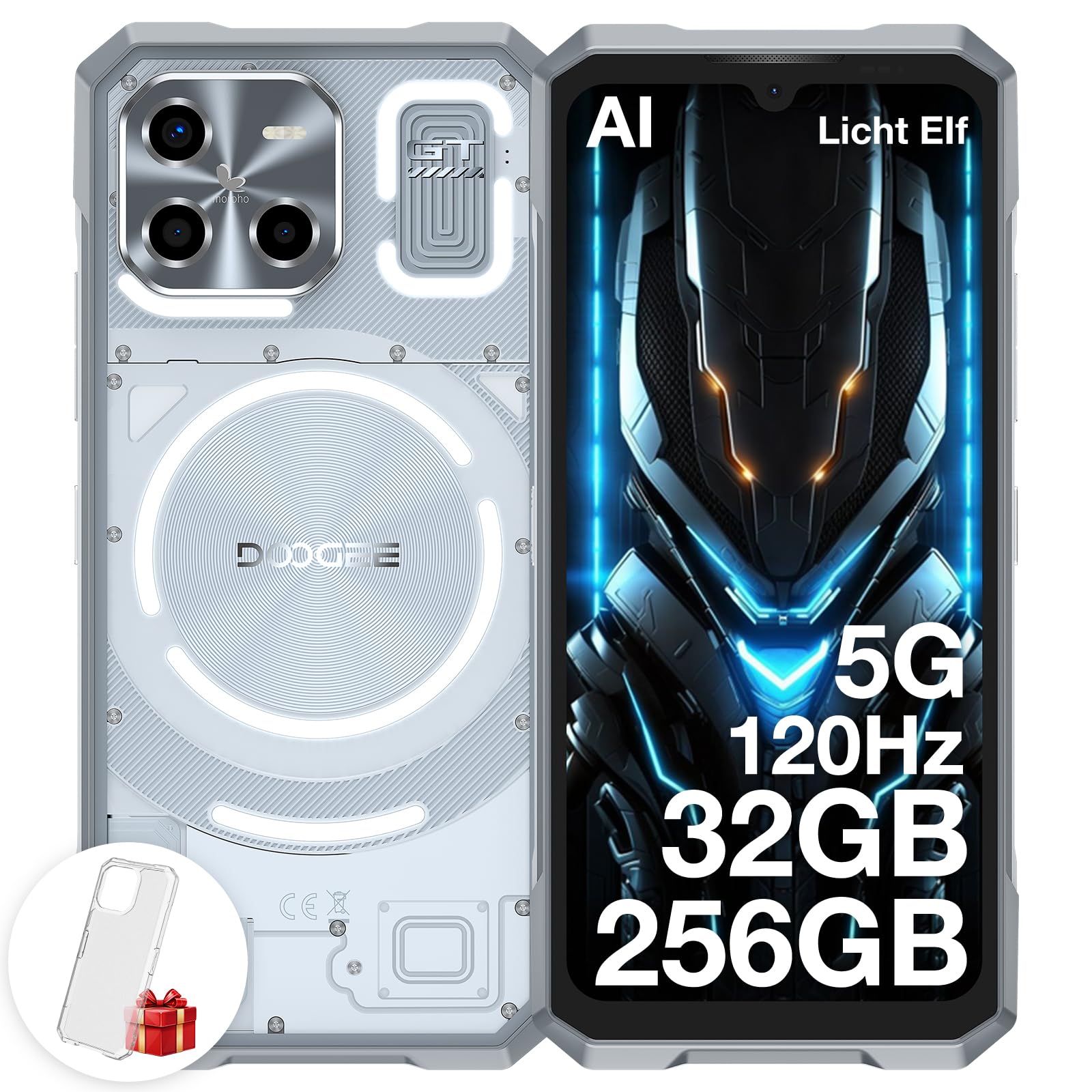 DOOGEE Blade GT 5G Outdoor Mobile Phone Without Contract Android 14 with LED Light Effects, Dimensity 7050, 32GB + 256GB/2TB TF, AI Outdoor Smartphone, 6.72 Inch FHD+120Hz, 48MP/5500mAh/WiFi