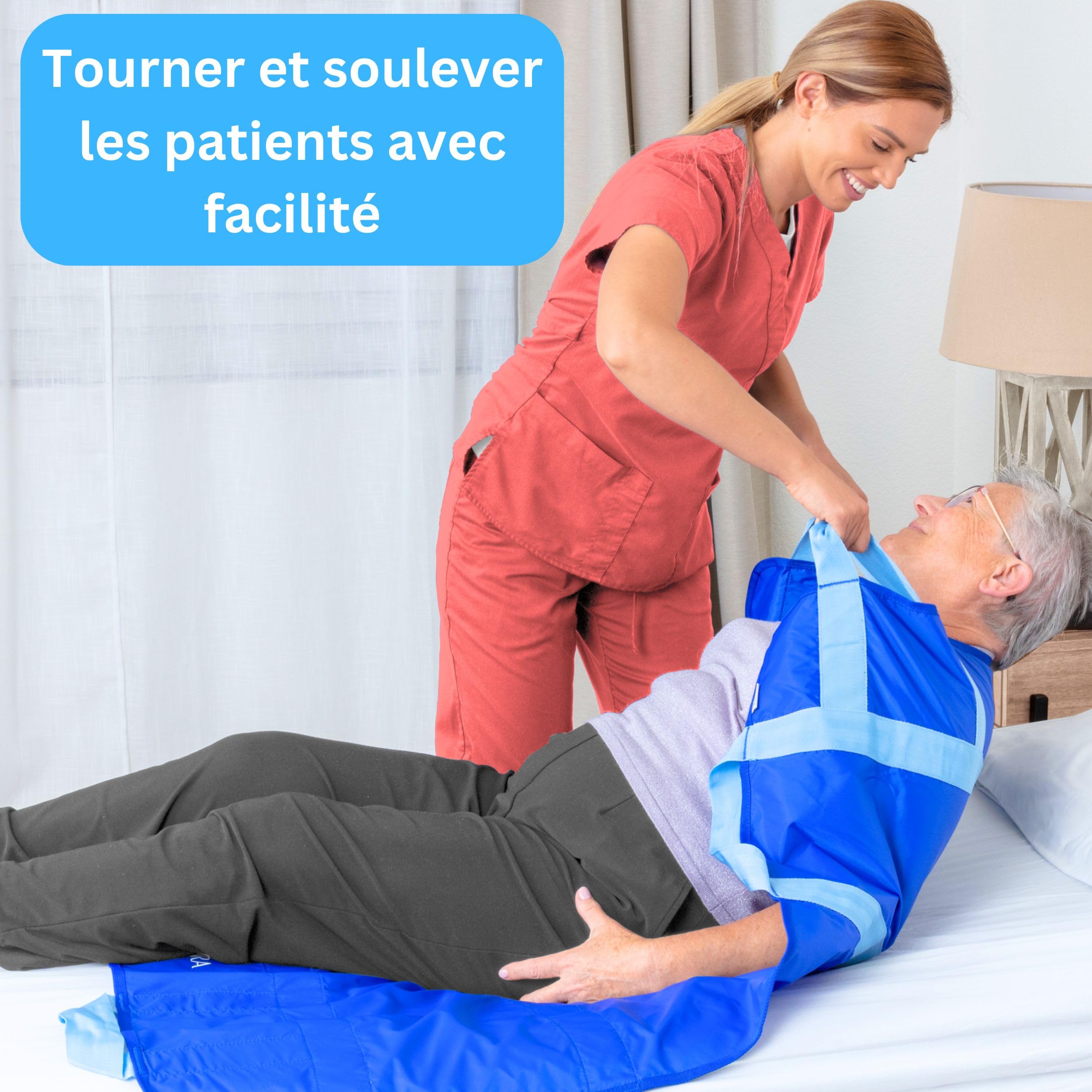 EYRA Drap de Glisse 122×102 cm avec 8 poignées – Drap de Transfert & Aide au positionnement réutilisable et Lavable pour Personnes âgées, Patients alités et mobilité réduite – Supporte Jusqu’à 180 kg