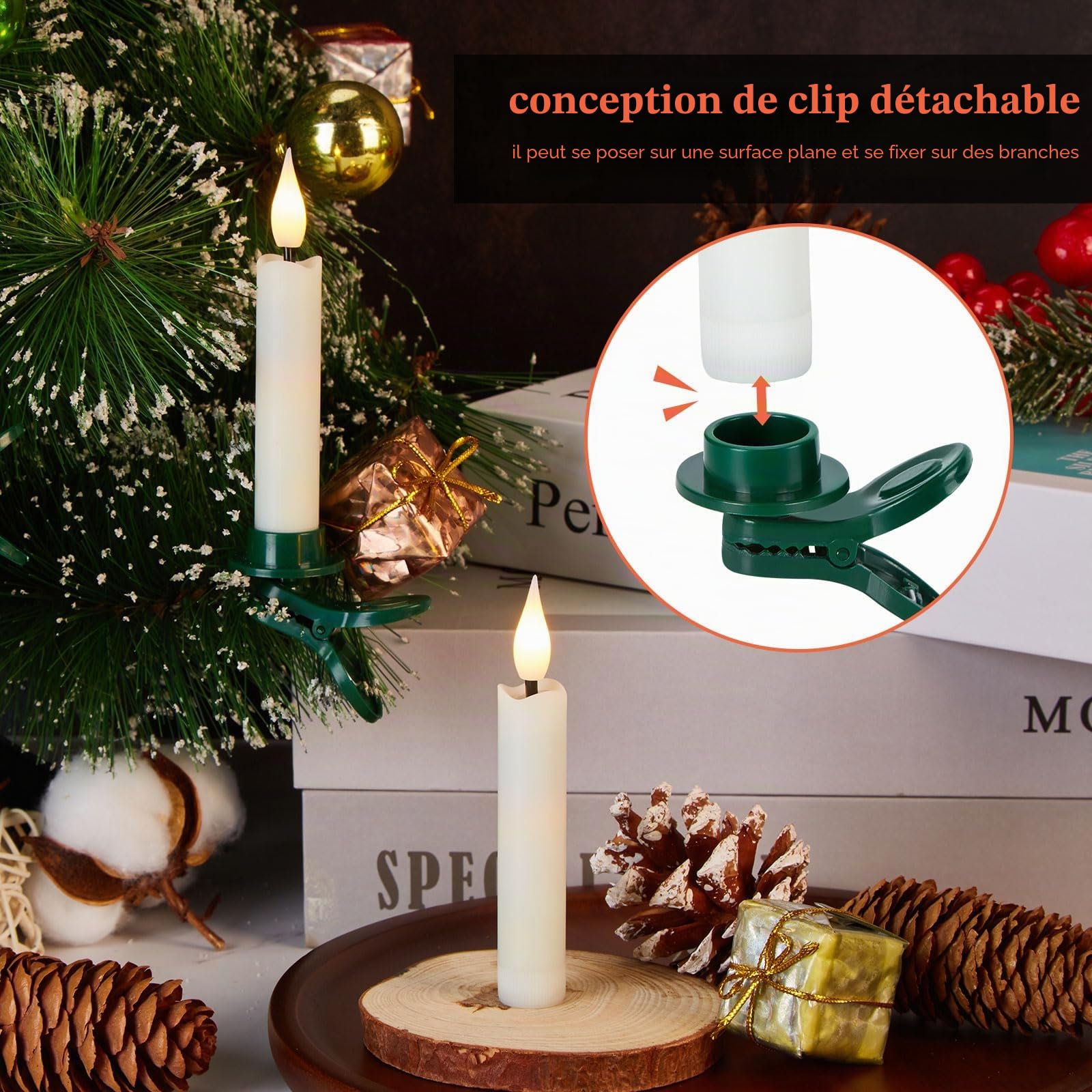 IMAGE Lot de 24 bougies flottantes LED à piles - Mèche 3D sans flamme - Ivoire - Avec clip - Télécommande à 10 boutons avec minuterie - Décoration de table de fête - Lumière blanche chaude