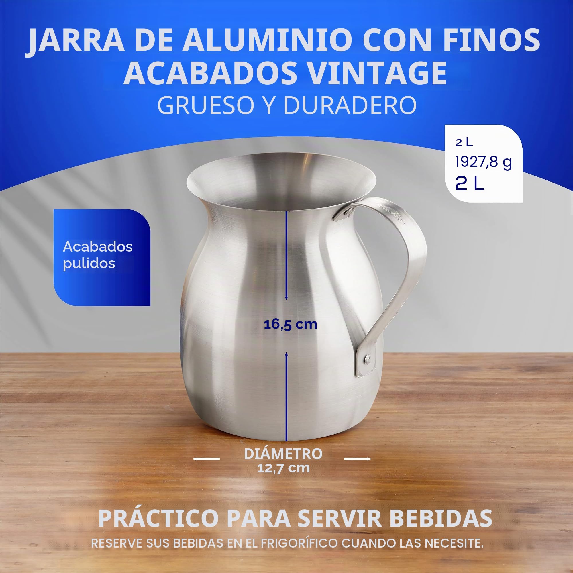 Universal Chocolatera de 2.1 cuartos de galón/2L - Máquina de chocolate caliente de aluminio y jarra para espumar - Oleta Colombiana tradicional para café, leche y bebidas - Olla duradera, resistente