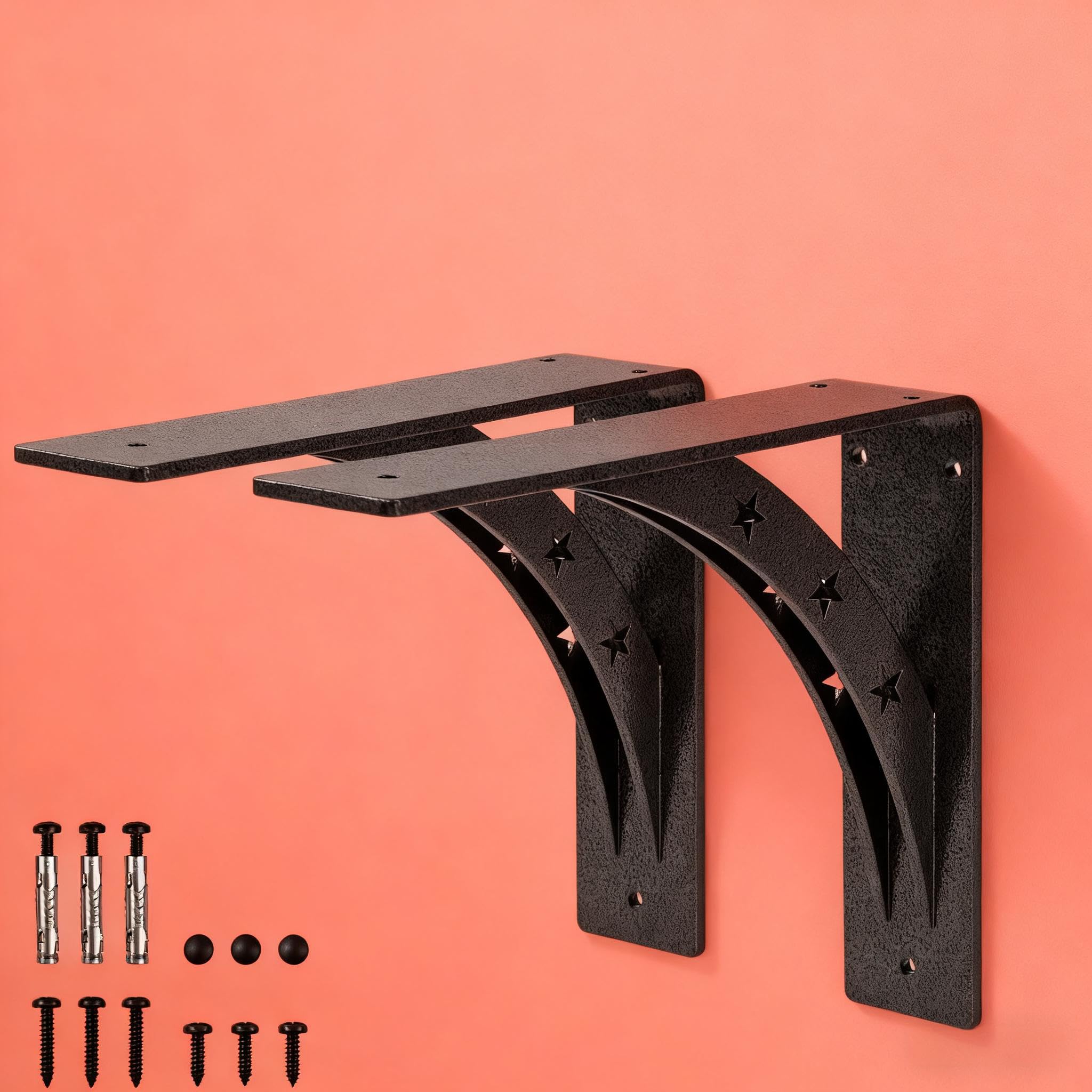 9 inch x 8 inch Heavy Duty Shelf Brackets，max Load 900 LBS,Premium Alloy Metal Mantel Brackets , (Set of 2) Countertop Support Brackets (Black-Metallic Silver) — image 1