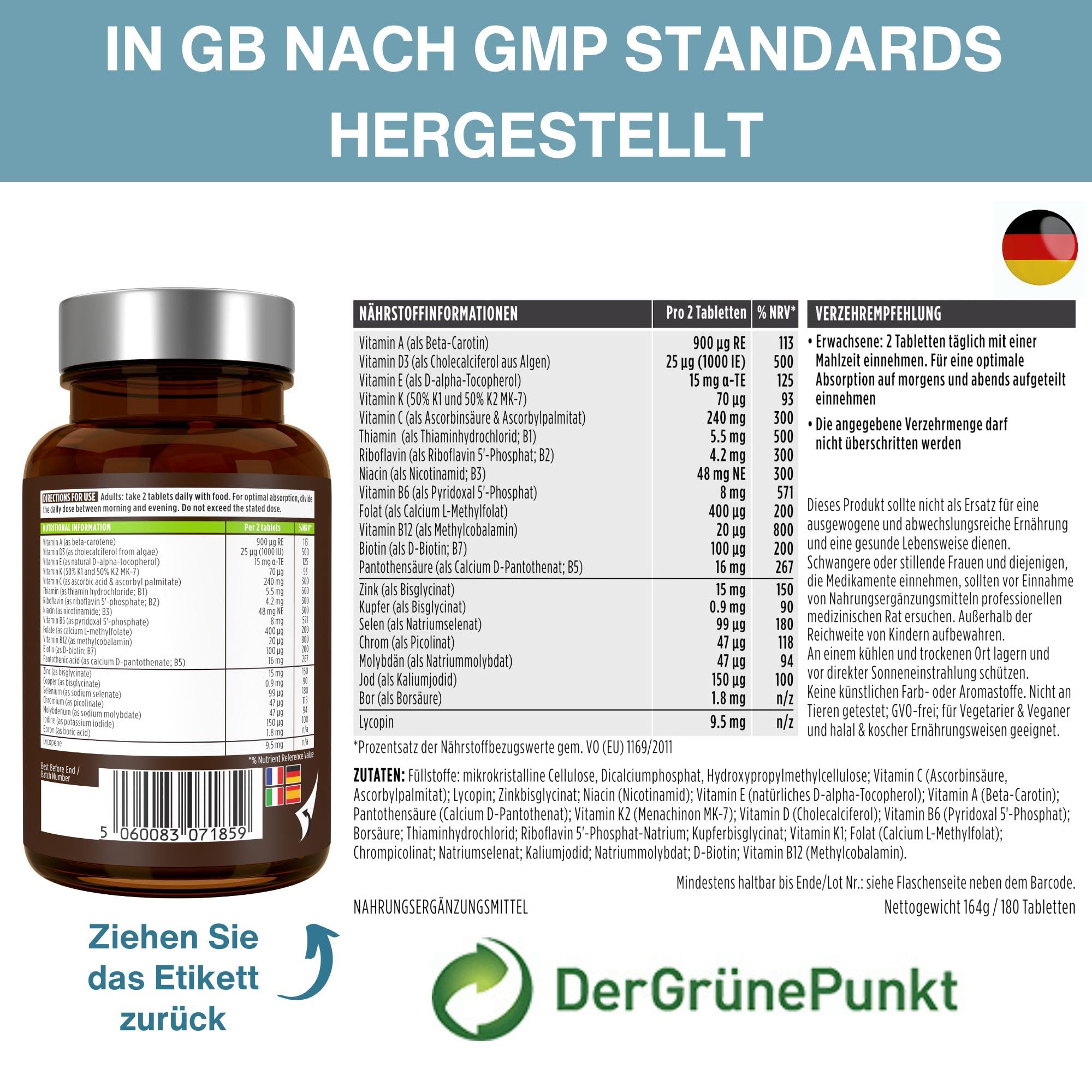 Igennus Methyliertes Multivitamin für Männer mit 21 aktiven Nährstoffen, Langzeitformel, Clean Label, Methylfolat & Methylcobalamin, hochdosiert & MTHFR-geeignet, GVO-frei & halal, 180 Tabletten