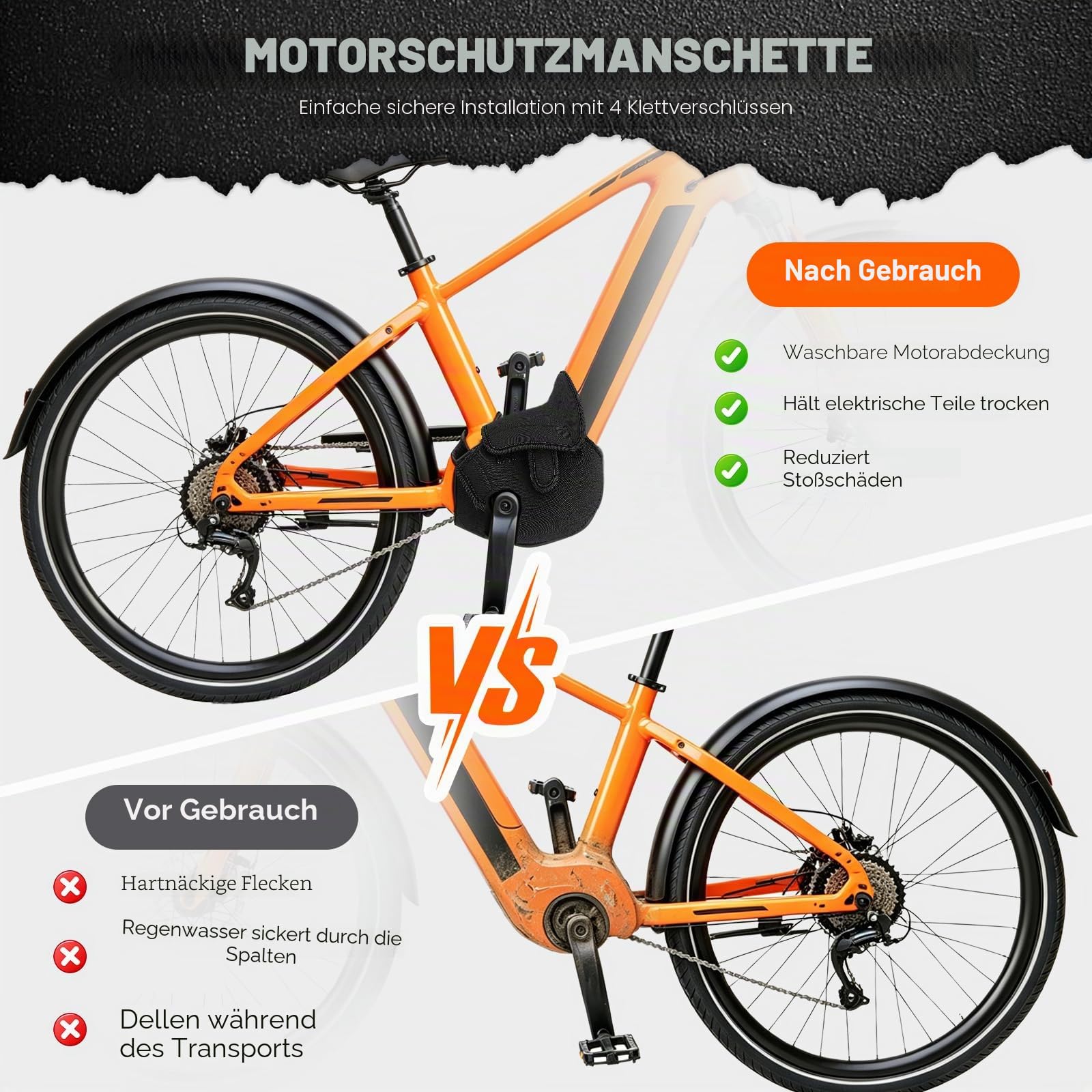 E-Bike Transportschutz Set 5-teilig, Akku Schutzhülle, Motor Abdeckung, Lenkerhülle & 2 Pedalschoner, Wasserdichte Fahrrad Schutzhülle für Fahrradträger - Schützt vor Regen, Kälte & Schmutz