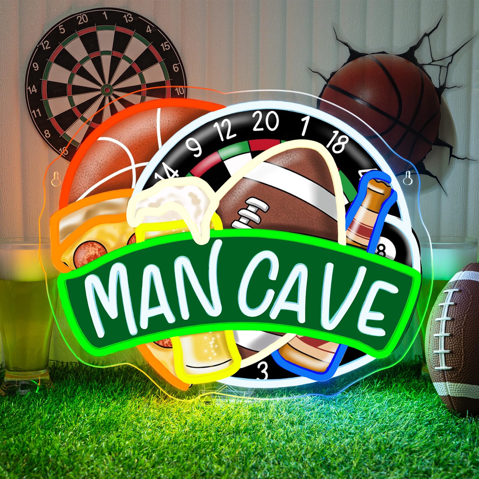 Men Cave LED Neon Sign Beer Dart Ball Light Up for Bar Wall Decoration
