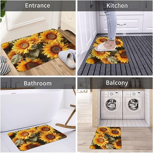 Miniatura 8 de Tapete de bienvenida duradero con estampado de girasoles y plantas, para interiores y exteriores, absorbente, resistente a la suciedad y la entrada,