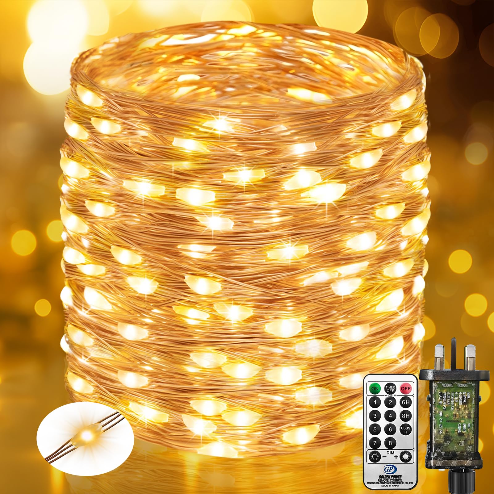btfarm 30M 300LED Fairy Lights Plug in with Remote, Timer Copper Wire Lights Mains Powered, 8 Modes Christmas String Lights for Indoor/Outdoor, Tree, Bedroom, Wedding, Garden Decoration (Warm White)