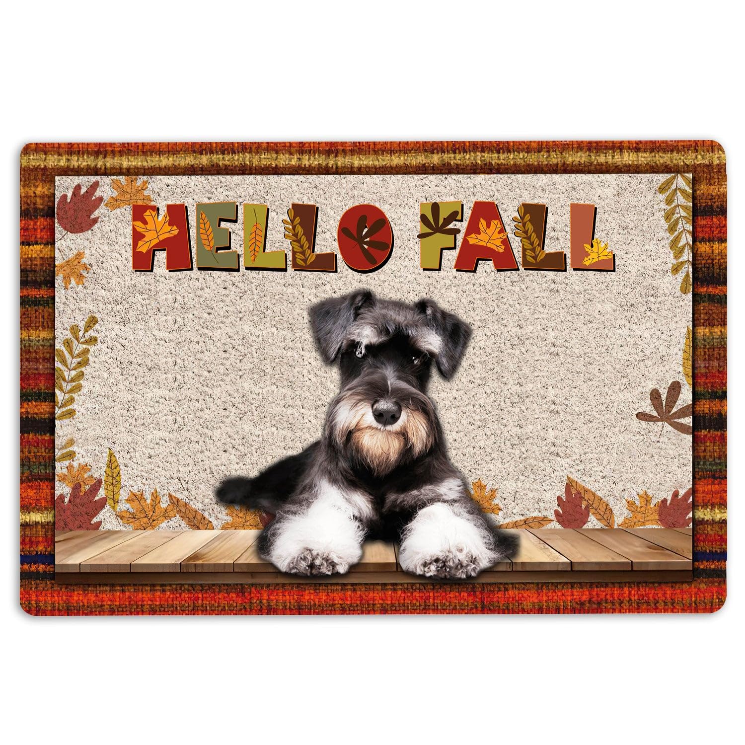 Schnauzer Felpudo Schnauzer Perro Hello Fall Calabaza Especias Hoja de Arce Otoño Bienvenida Alfombra Antideslizante Divertido Felpudo Baño Cocina Porche Delantero Alfombras Entrada 40 x 60 cm