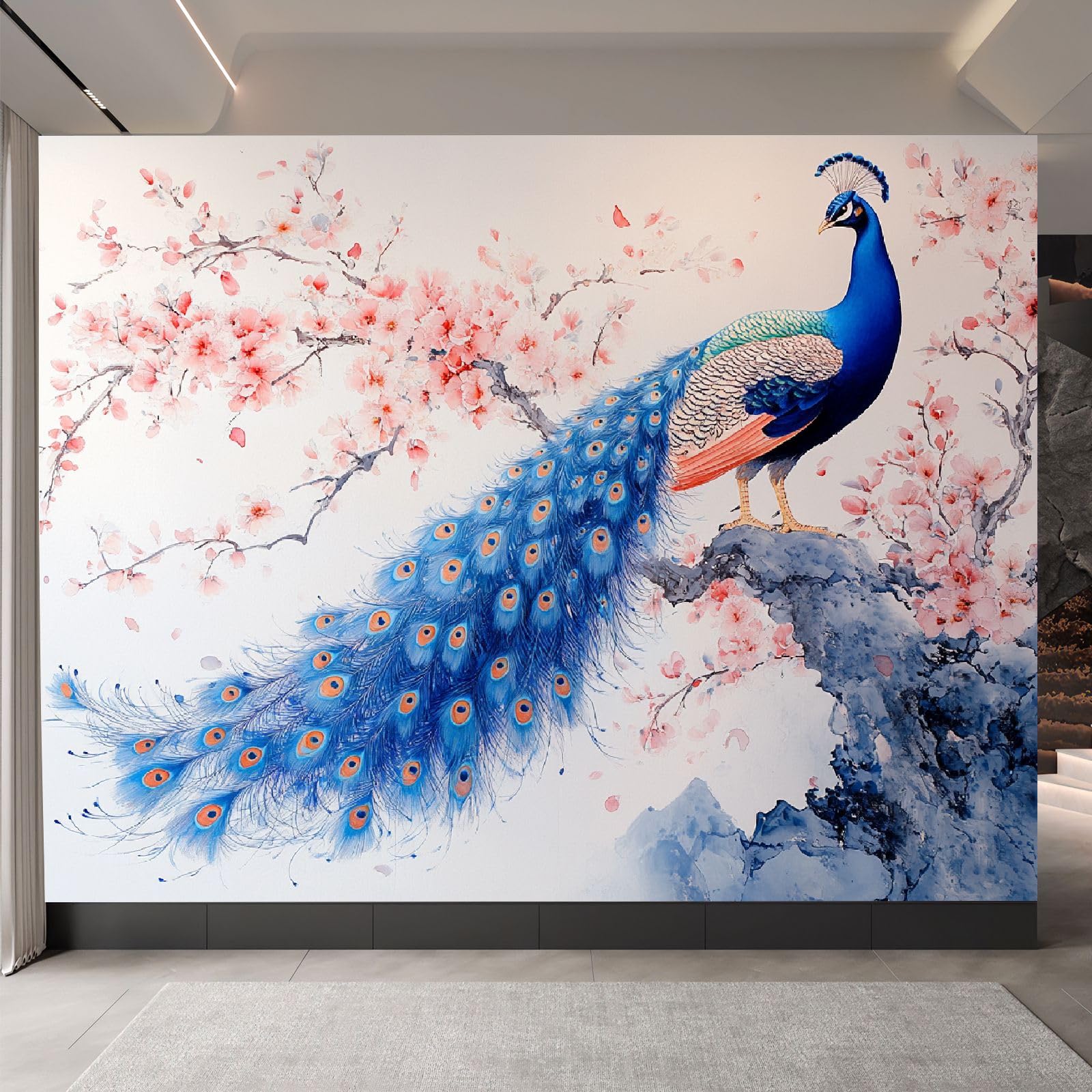 Fototapeta paw 250 x 175 cm, tapeta z włókniny XXL, nowoczesna tapeta ścienna, malarstwo akwarelowe, do salonu, sypialni, efekt 3D, dekoracja ścienna, ptaki zwierzęce, do pokoju dziecięcego, jadalni