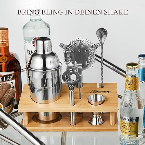 Miniatura 27 de KITESSENSU Juego de coctelera de camarero, juego de barra plateada de 6 piezas con soporte, kit de barra con herramientas esenciales para accesorios