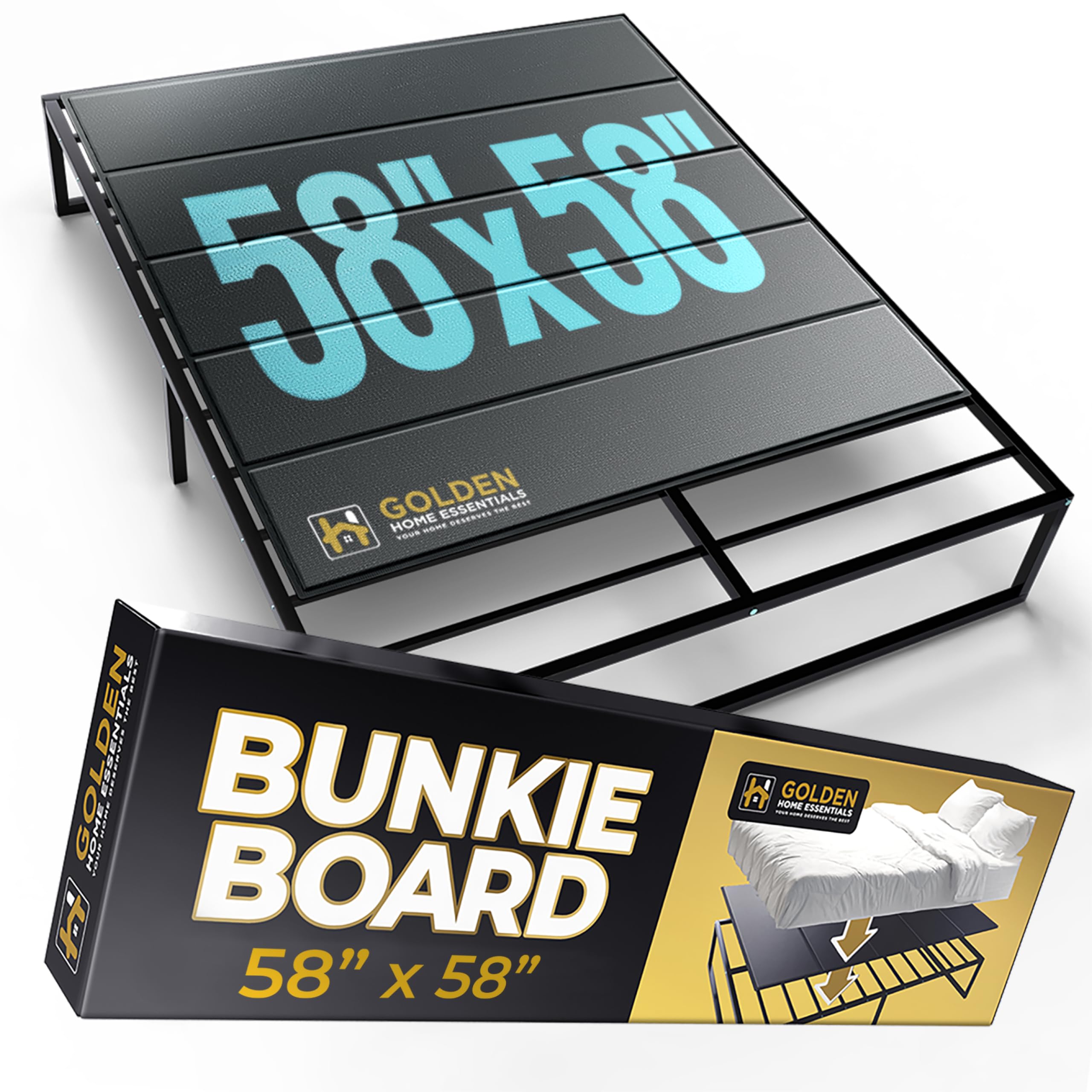 Golden Home Essentials 58" x 58" Bunkie Board for Mattress Support β Bed Board for Slatted & Platform Frames β Prevents Sagging, Extends Mattress Life β No Assembly, Heavy-Duty Design