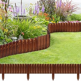 Garden Wooden Fence,12ft X 8in Pine Wood Flower Bed Edging Borders, No F...