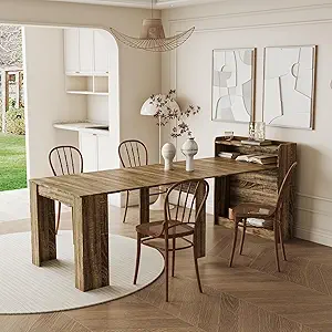 Extendable Dining Table for 2-10, 11"-98" Large Dining Table, Mid Century Modern Farmhouse Console Tables, Wood Foldable Kitchen Tables for Entryway, Dining Room, Living Room, Kitchen, Space Saving
