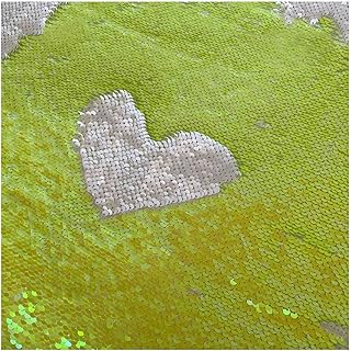 Neon Yellow White Sequin Fabric By The Yard Half Reversible Sequin Fabric for Sewing Mermaid Flip Up Unstertch Sequence Fabric Embroidery Satin Fabric Changing Fabric for Wedding Shower Party( 0.5Yard)