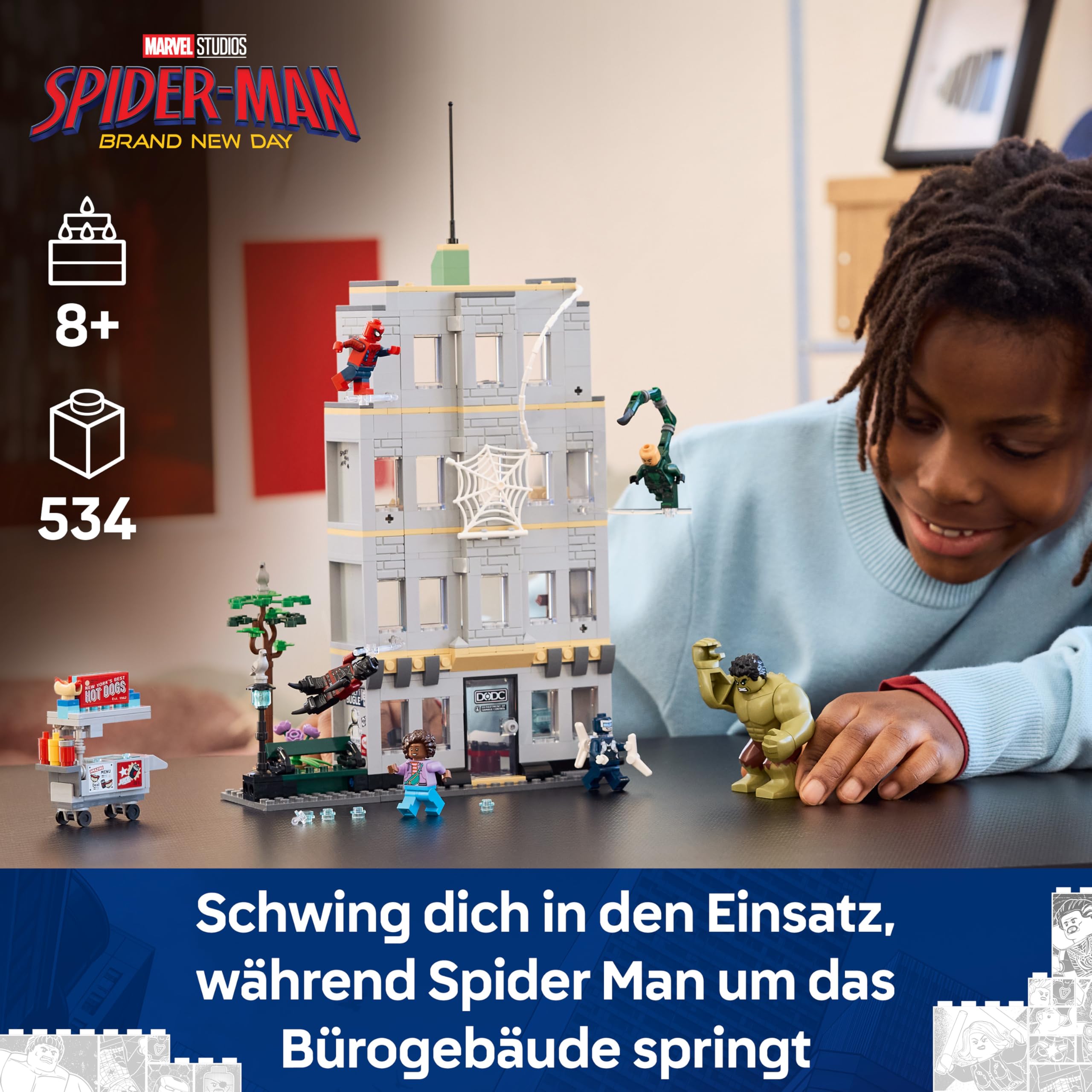 LEGO | Marvel Großer Showdown: Spider-Man vs. Hulk - Interaktives Spielzeug mit 4-stöckigem Bürogebäude, Actionfigur und 5 Minifiguren inkl. Scorpion - Geschenk für Jungen ab 8 Jahren und Fans - 76350