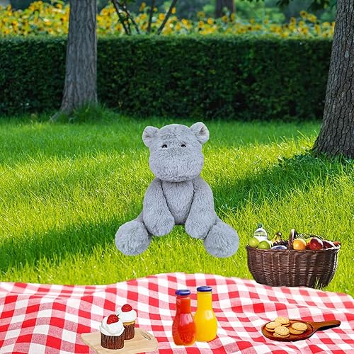 Miniatura 7 de Doindute Juguete de peluche de hipopótamo gris, juguete de peluche suave para niños y niñas, regalos de cumpleaños para niños o novia, 8.5 pulgadas