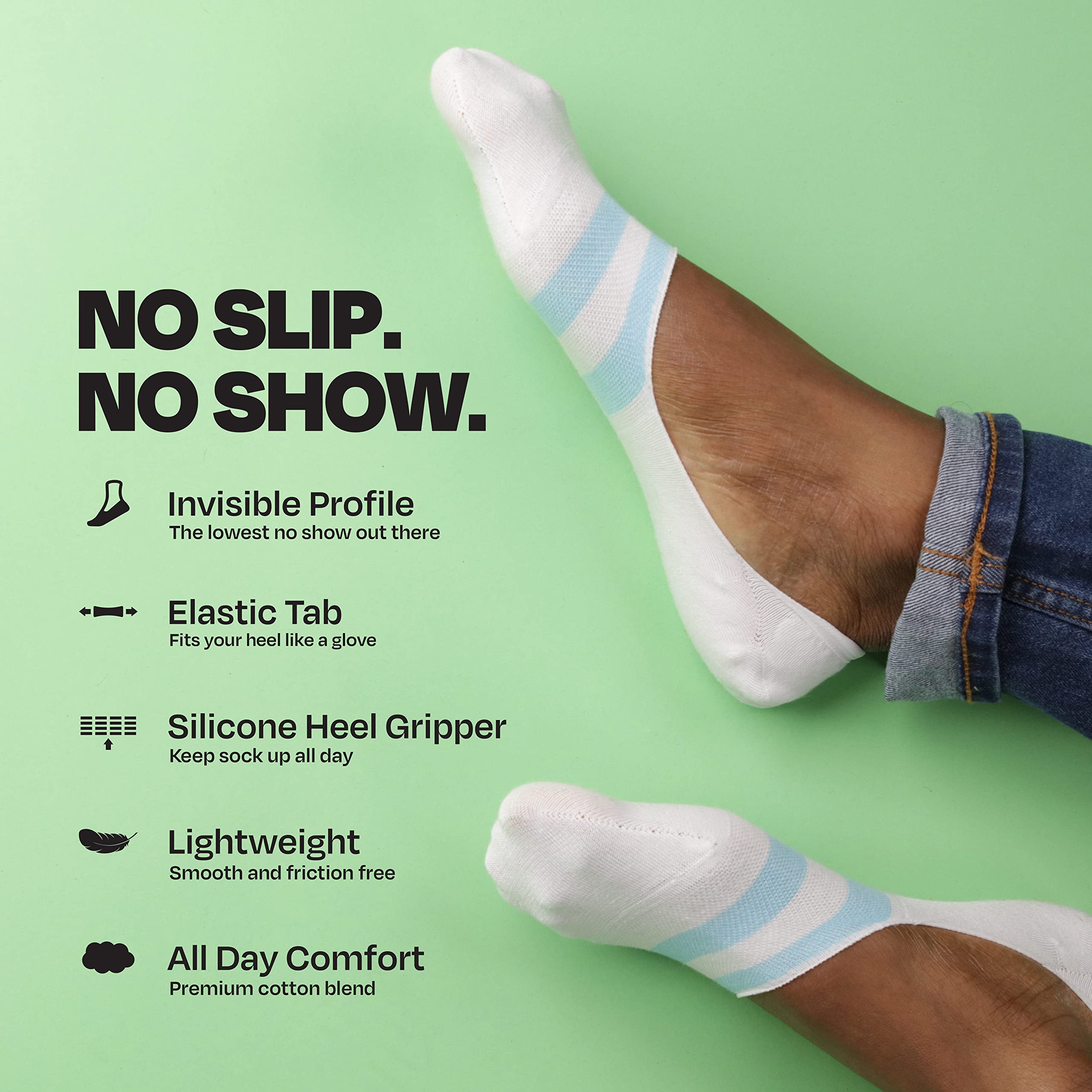 TOMS Calcetines invisibles, antideslizantes, corte bajo, invisibles, un solo par