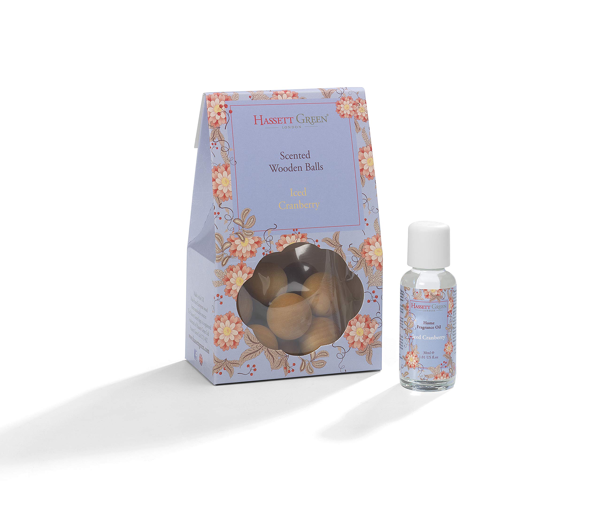 Hassett Green London - Iced Cranberry - Scented Wooden Balls Pack of 12 plus 30ml Bottle of Home Fragrance Oil for Refreshing - Alternative to Pot Pourri, Diffusers, Sachets and Drawer Liners — image 1