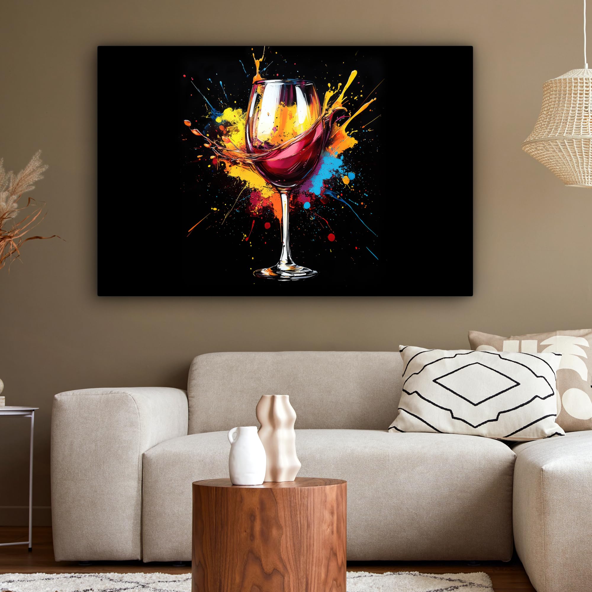 MuchoWow© Cuadros Decoracion Salon Modernos 120x80 cm para Dormitorios Cuadro Decorativos de Salon Lienzos Decorativo Pared Decoracion Lienzo Modernos Vino - Copa - Graffiti - Rojo - Pintura