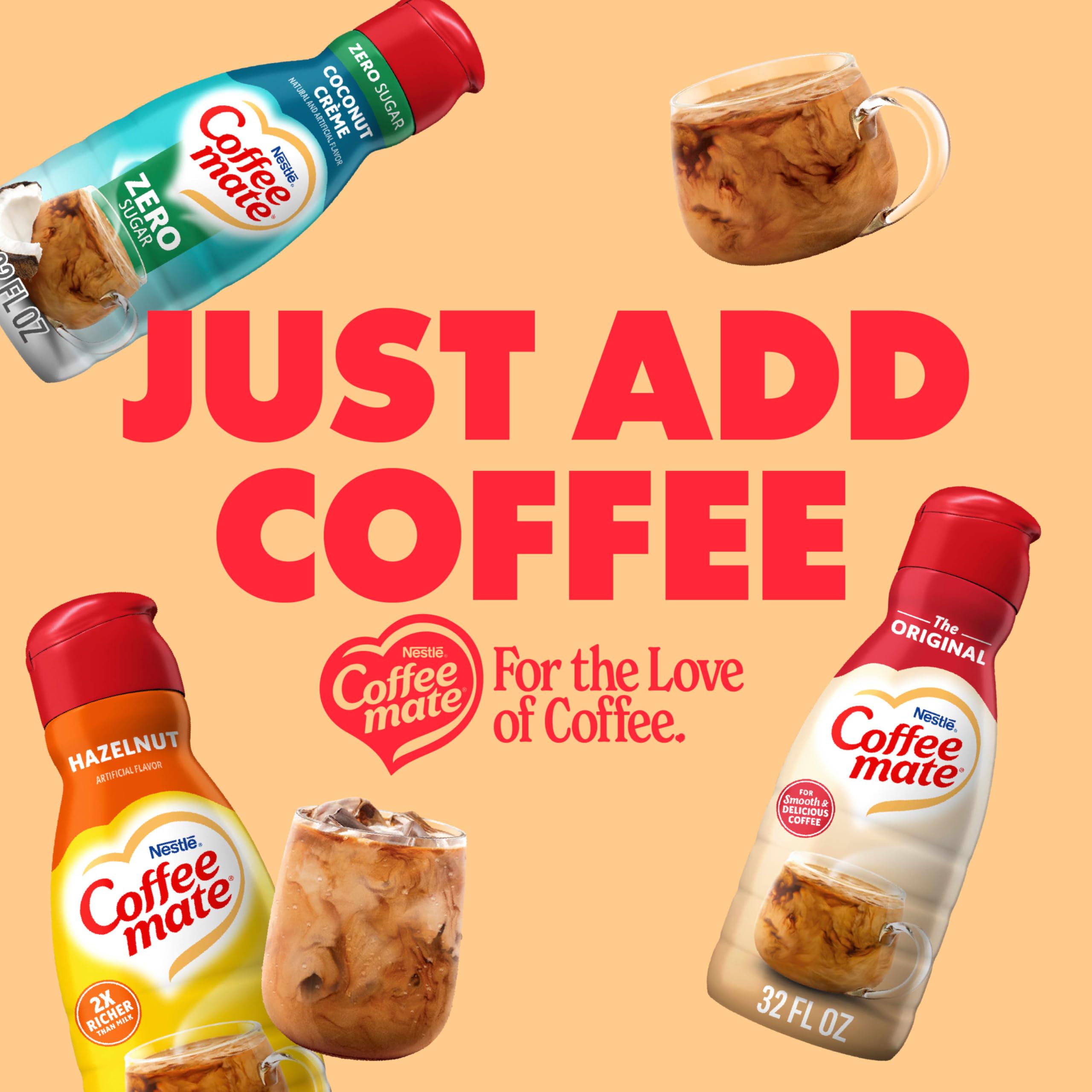 Coffee mate Original Crème à café liquide aromatisée sans gluten sans produits laitiers, 946 ml