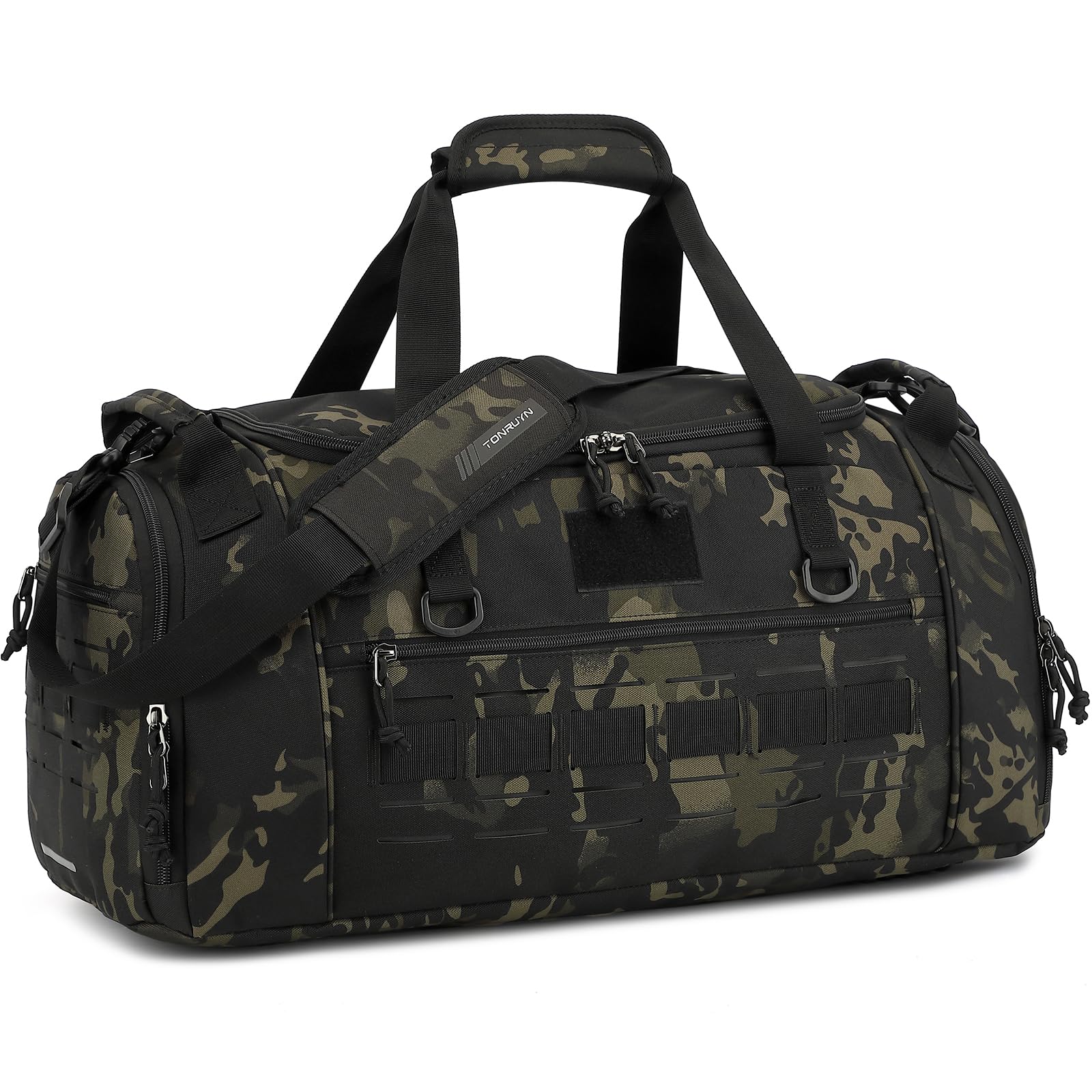 TONRUYN Tactical Gym Bag for Men 45L Camo Duffel Bag for Travel with Shoe & Laptop Compartment Medium Sports Holdall Duffle Bag for Military Fitness Training Workout