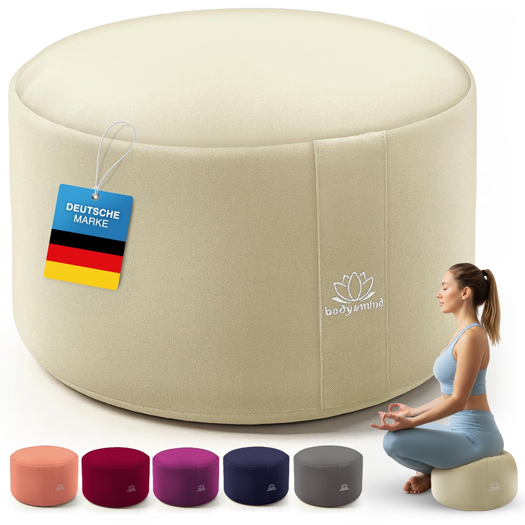 Body & Mind® Yoga cushion meditation cushion floor seat cushion pad for meditation & yoga; washable cover and breathable premium filling; 18 cm seat height ((Beige)