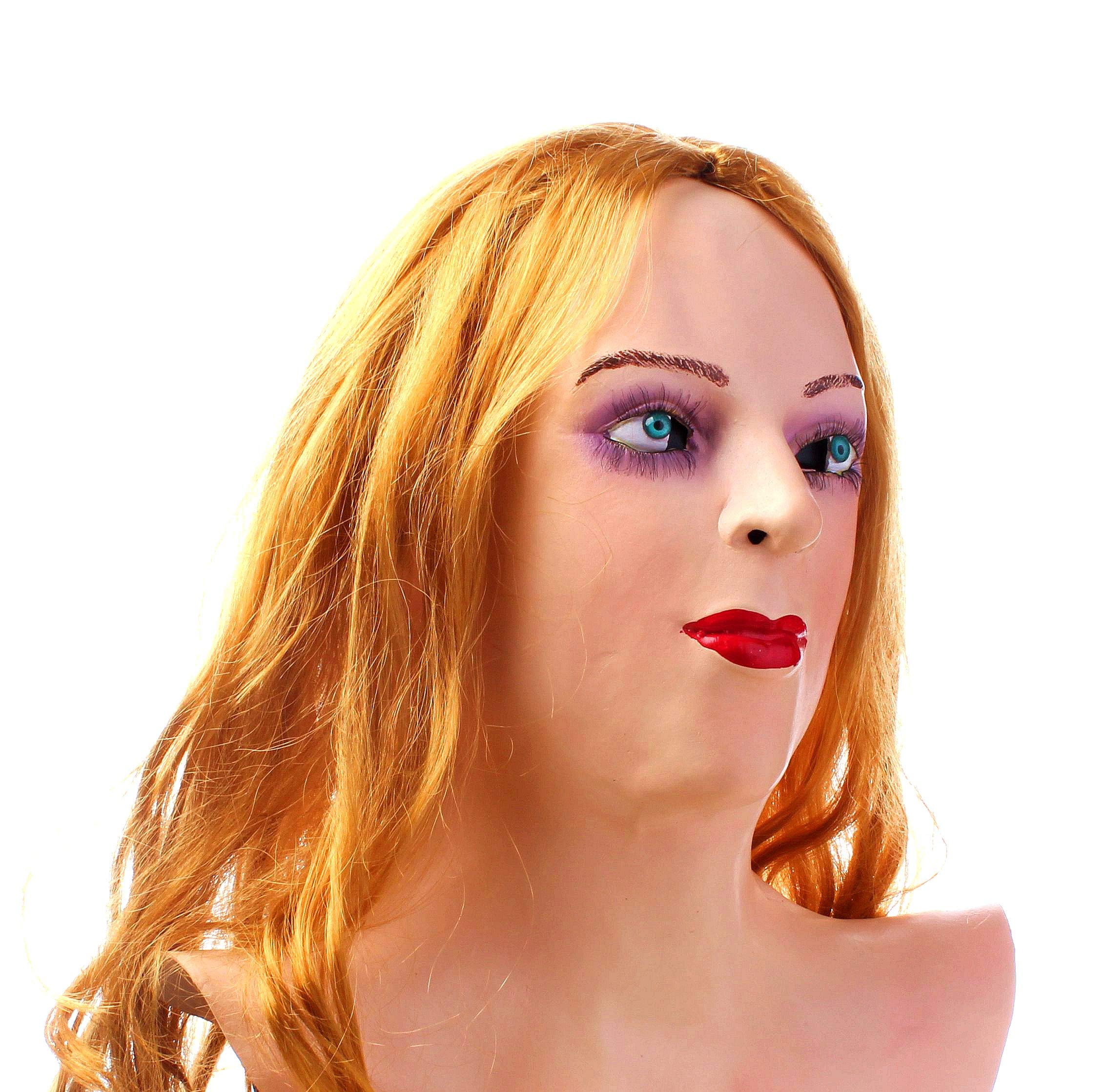 Realistic Latex mask Female Woman Face Halloween Latex Mask with Wig