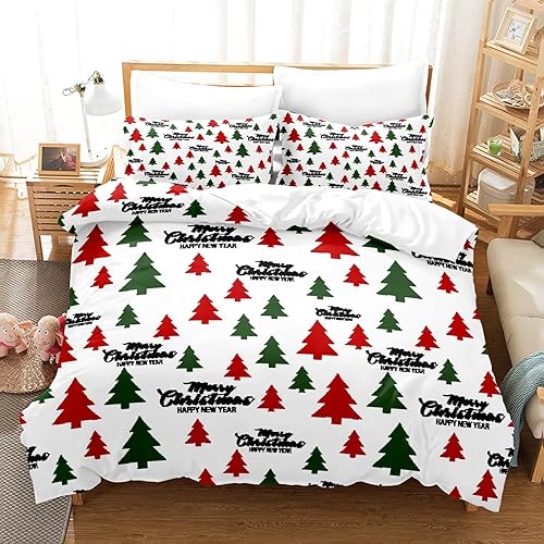 Miniatura 4 de Abojoy Juego de funda de edredón de Navidad para Año Nuevo, tamaño matrimonial, ramas de hojas de acebo de hoja perenne con diseño de bayas rojas de