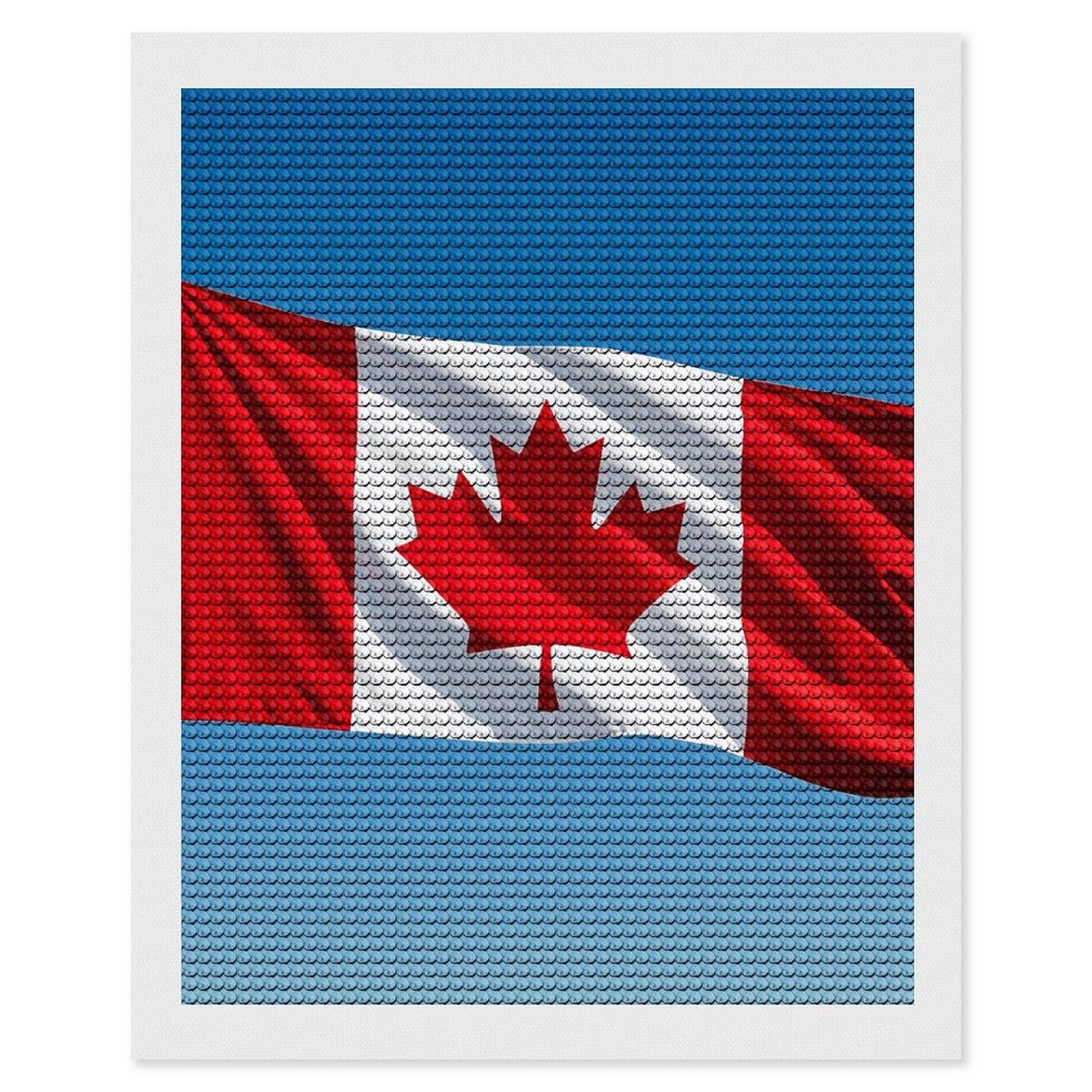 FodPand Diamond Art Kits for Adults, 5D Aurora Diamond Painting Kits for Beginners, Retro Canada Flag DIY Full Drill Dots Gem Art Paint Crafts for Home Wall Decor 16"x20"