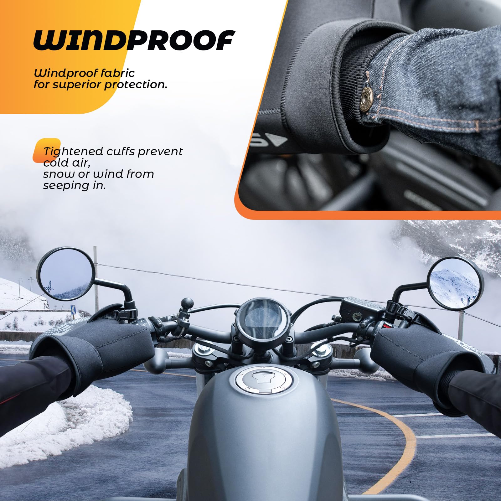 ROCKBROS Rękawiczki Zimowe na Kierownicę Motocyklu, Ciepłe, Wiatroodporne, z Polaru, Prosta Instalacja, Regulowane, Rozmiar Uniwersalny, Unisex