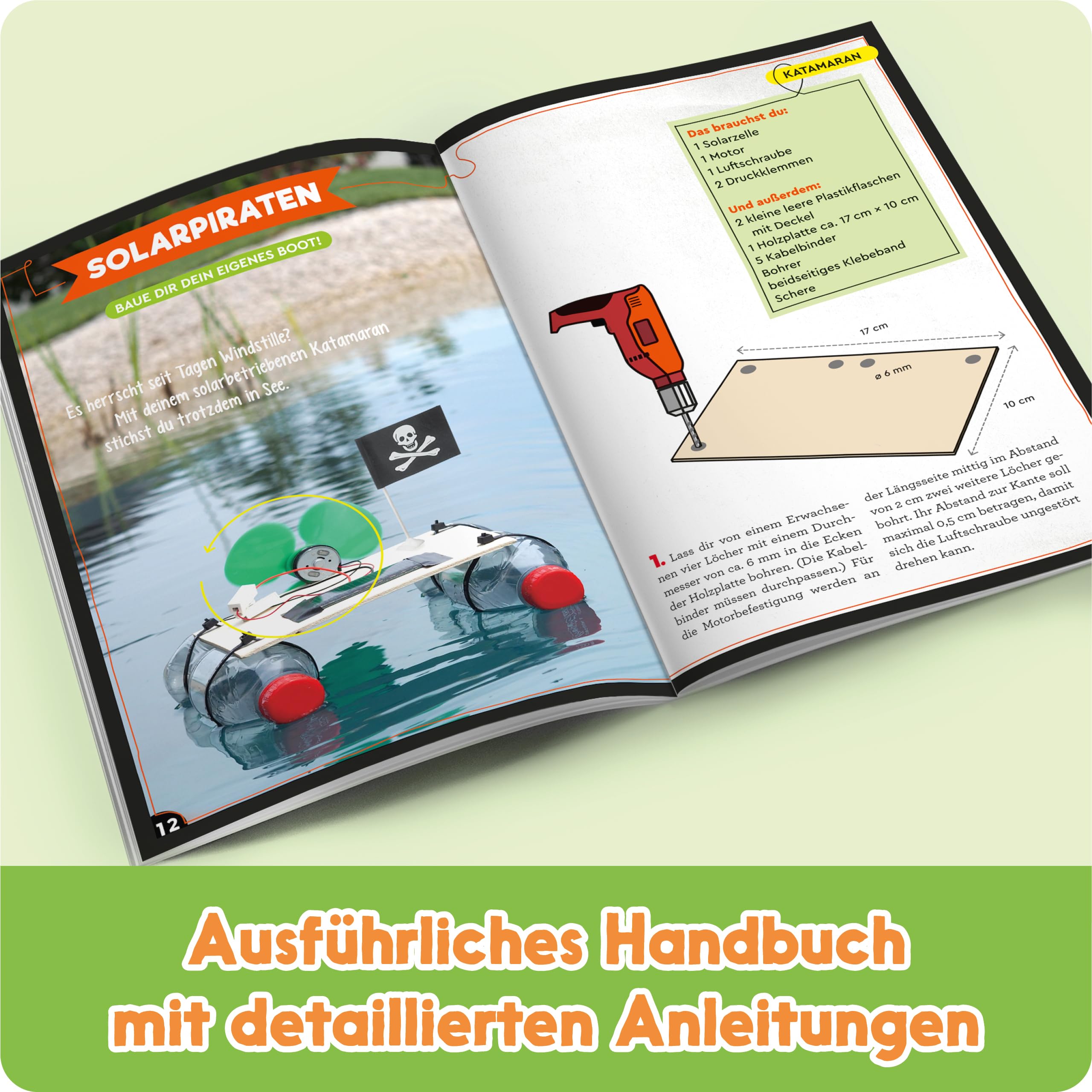FRANZIS 67073 - GEOlino Experimentierkasten Abenteuer Elektronik, Set mit Solarmodul, LEDs, Solarmotor, Propeller, Handbuch und weiterem Zubehör, ab 8 Jahren, keine Vorkenntnisse nötig