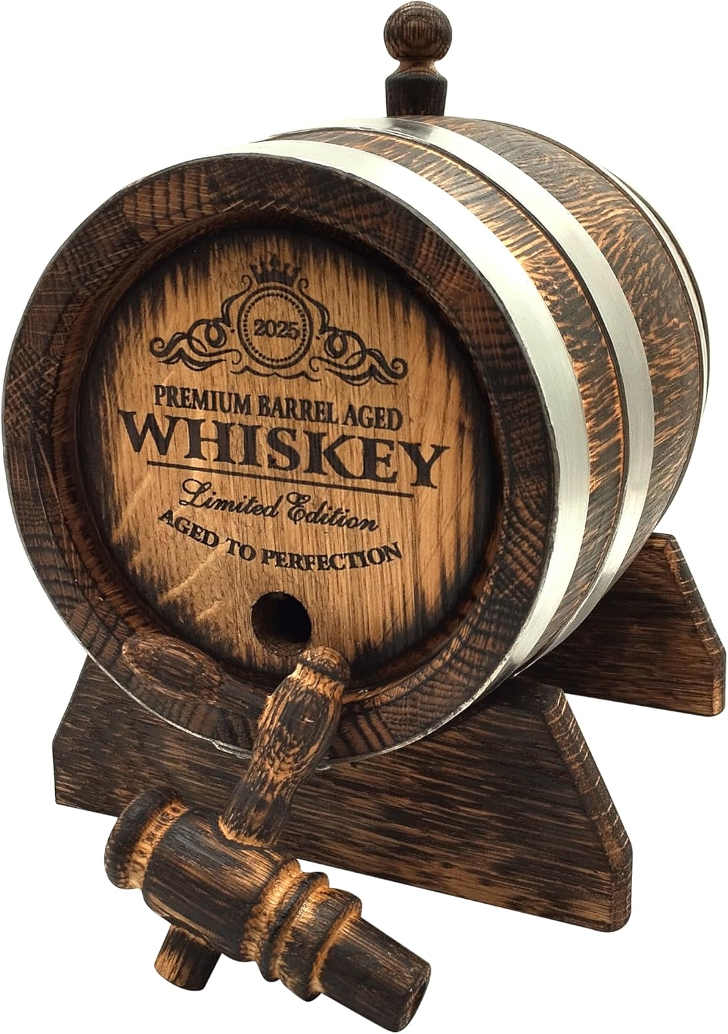 Oak Aging Barrel 2L for Whiskey, Bourbon, Rum, Wine | Small Wooden Mini Cask | Natural Wax Finish | Gift for Men | Handmade Tabletop Oak Barrel Keg for Home or Bar Decor