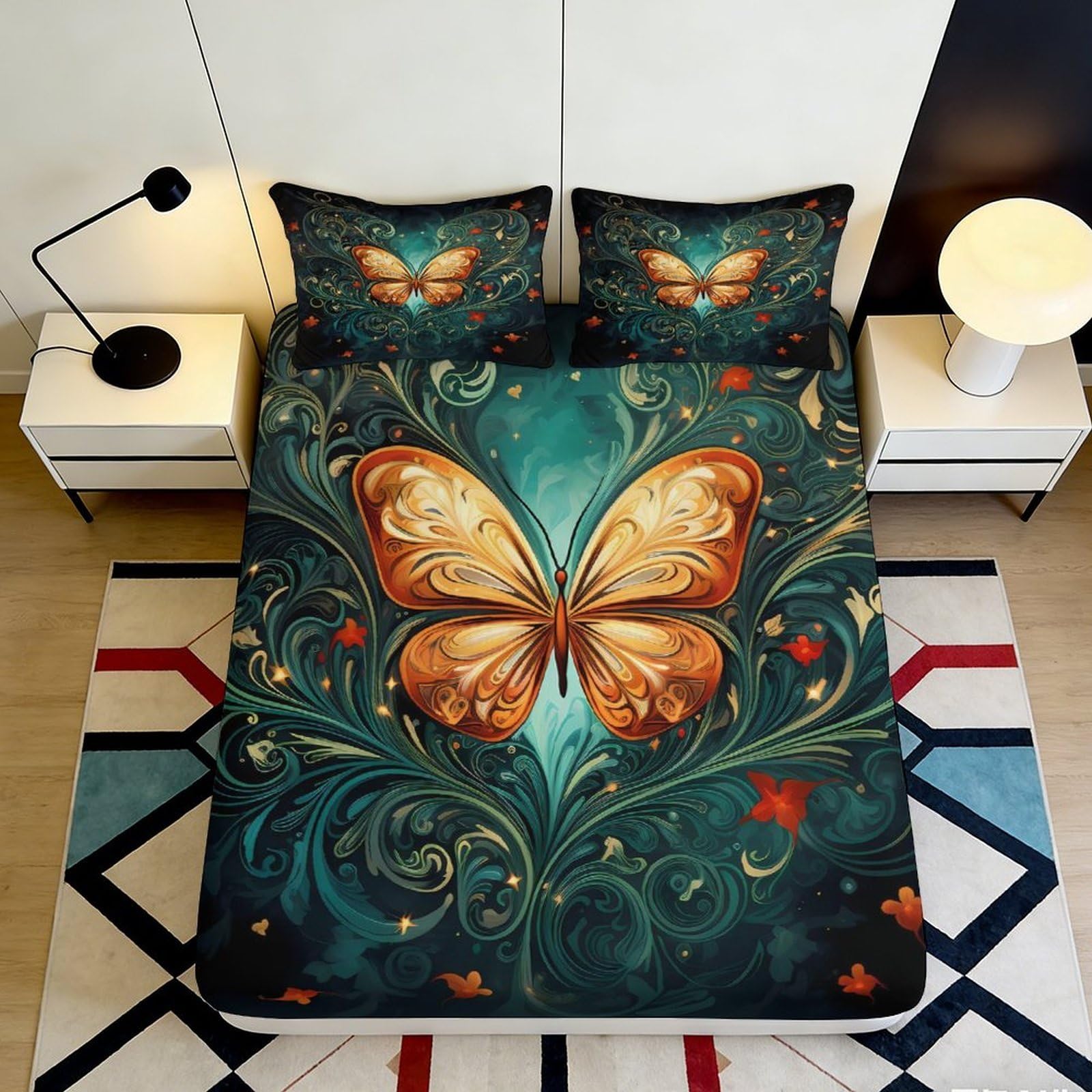 3D Printed Butterfly Fitted Sheet Microfiber Deep Pocket Bedroom Bedding Butterfly Mattress Fitted Cover Full Wrap Washable 140x200x25cm