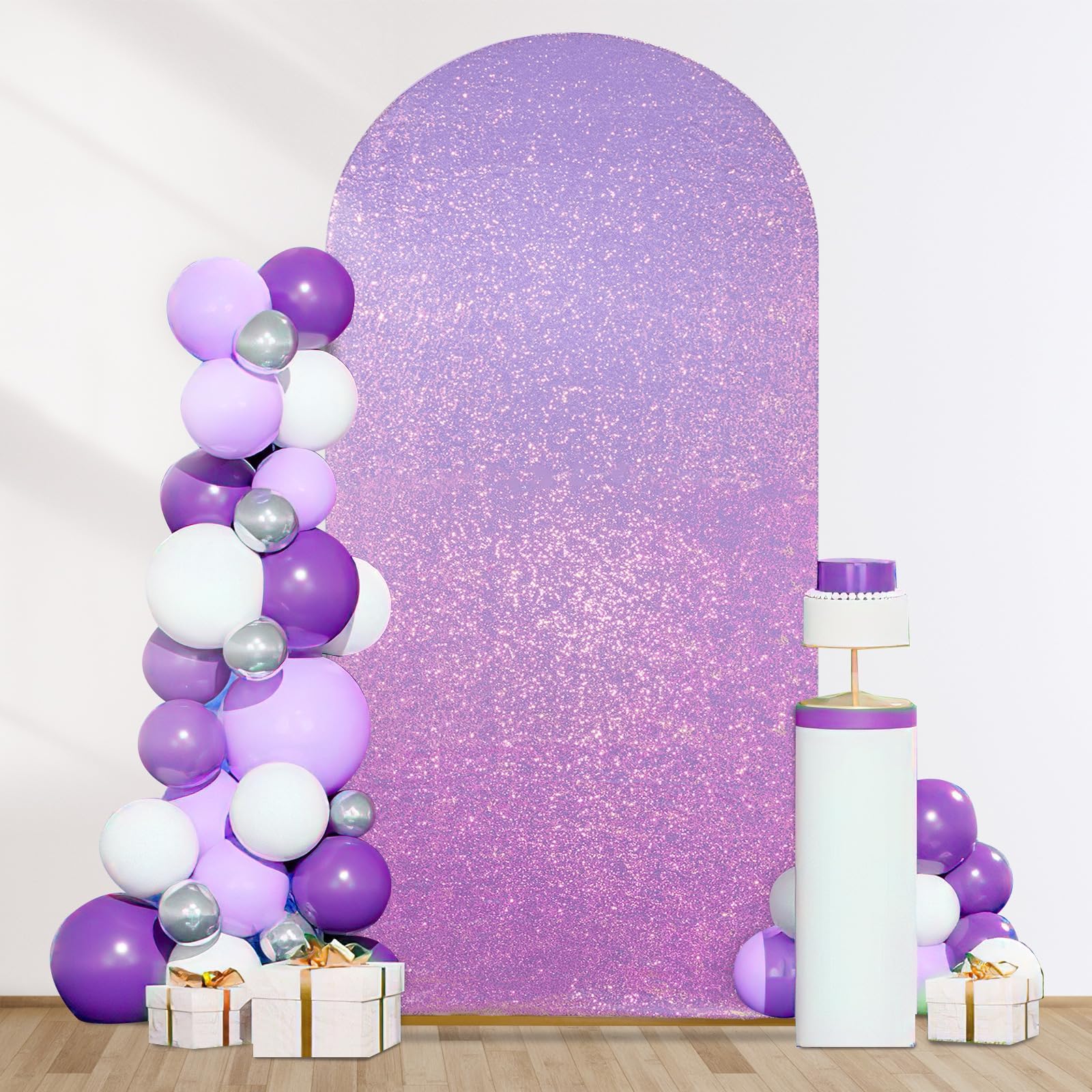 Mermaid Purple Wedding Arch - 7.2FT Sequin Arch Backdrop Spandex Fitted Covers for Party Wedding Photography Decor