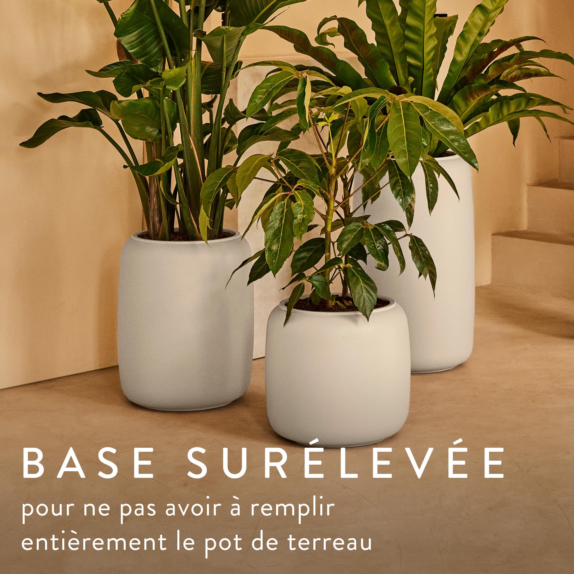 Elho Amber Beads Small 40cm Pot de Fleur - Linen White | Ø 39.2 x H 34.9 cm | Convient à une Utilisation Extérieure | Plastique 100% recyclé