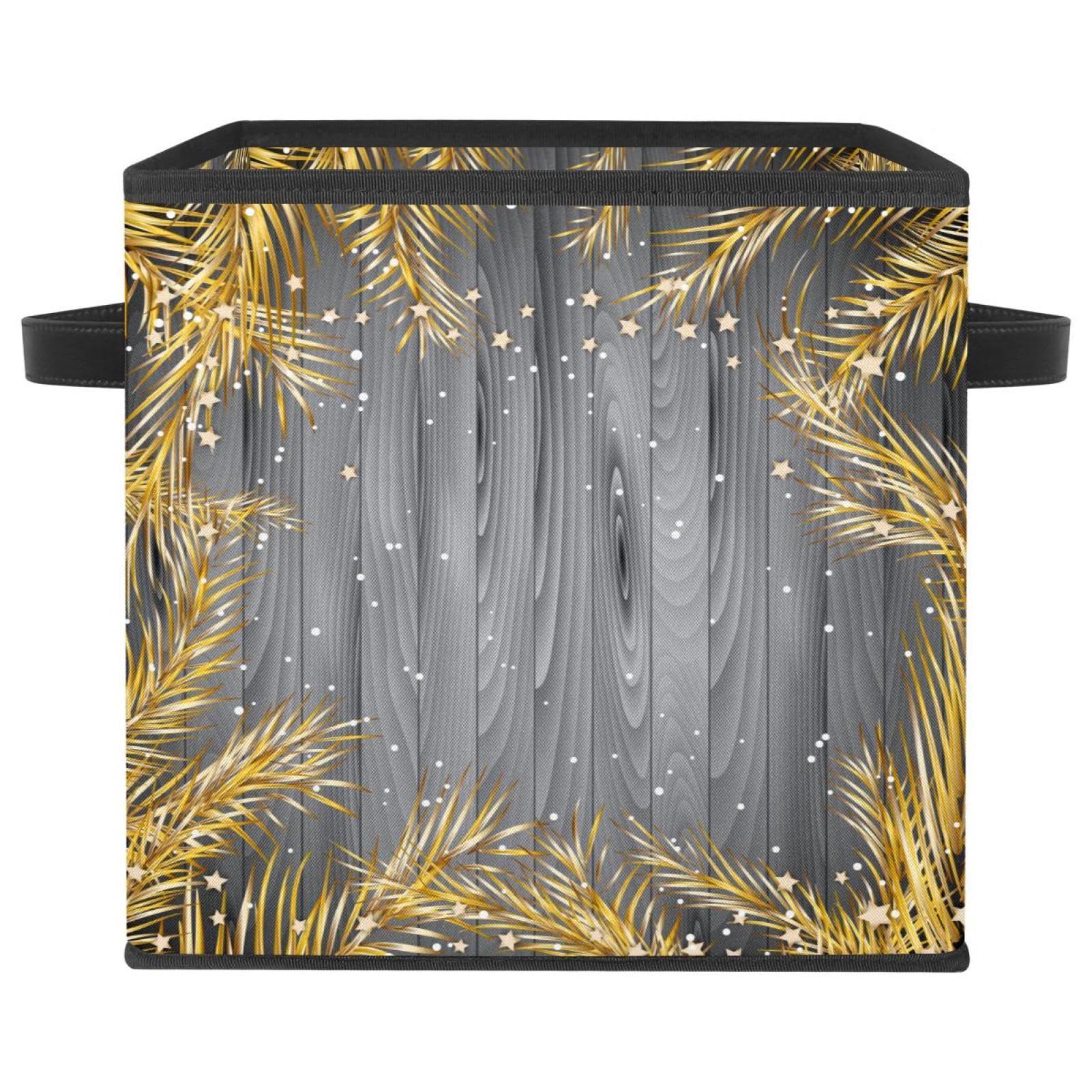 Panier de rangement en tissu pour chambre et salon au motif sapin doré