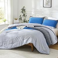 Vista 21 de Litanika Juego de edredón tamaño Queen, color gris claro, 3 piezas, ligero, gris y blanco, a rayas, esponjoso, juego de cama para todas
