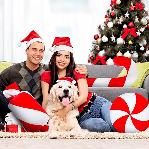 Miniatura 3 de Juego de 3 almohadas de Navidad 3D de caramelo rojo y blanco, almohada de piruleta en espiral roja de Navidad, juego de regalo de Navidad para el