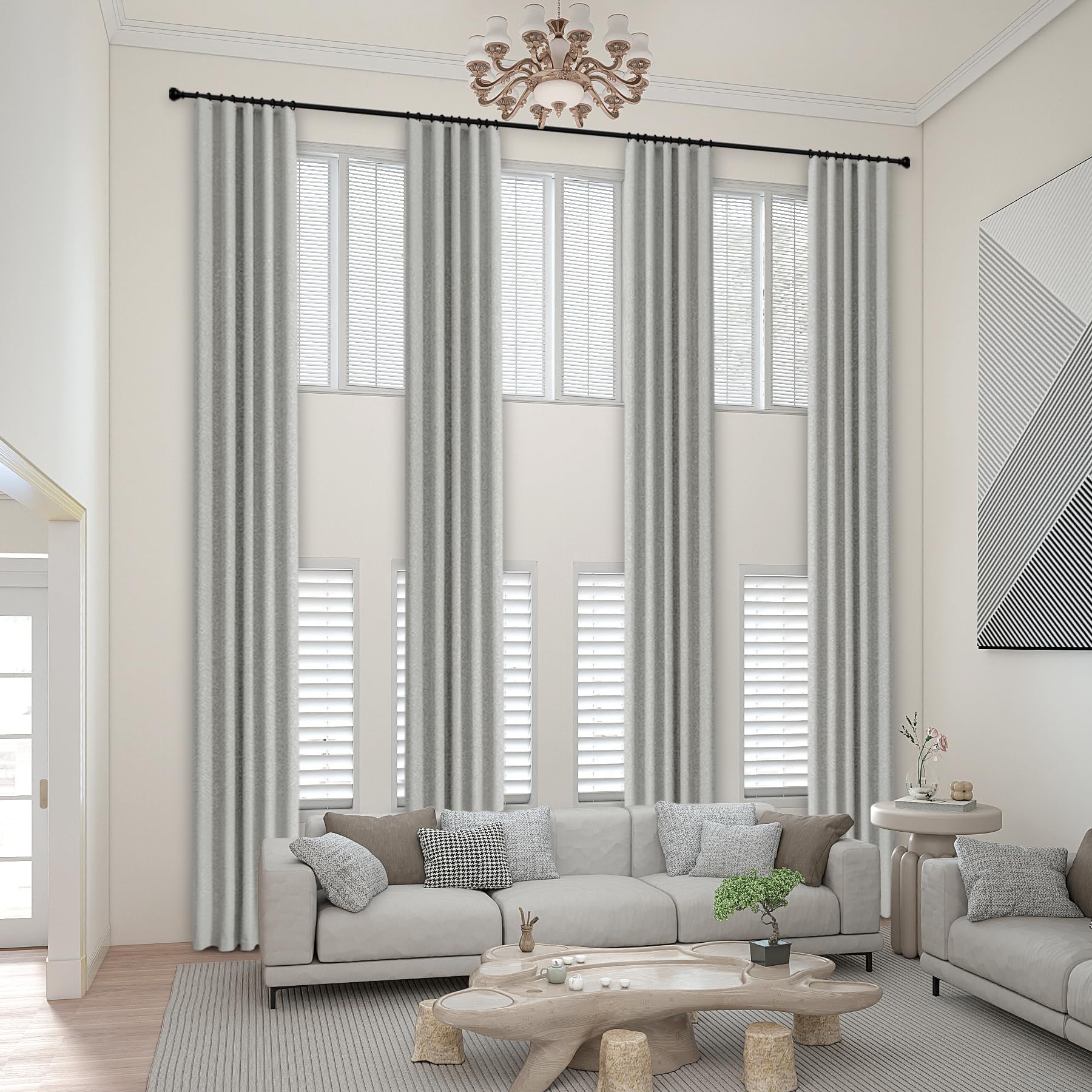 frelement silver grey 19ft extra long linen curtains full blackout flat hooks top drapes for high ceilings room darkening drapes thermal insulated curtains 50" wx228 l 1 panel