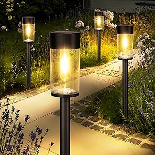 UME 10 Pack Solar Pathway Lights Outdoor, Bright Solar Garden Lights with Metal Design–IP65 Waterproof, Auto On/Off, 3000K LED Landscape Lighting for Yard, Lawn, Walkway, Driveway, Patio Decor