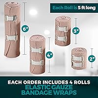 Vista 7 de MEDca Vendaje elástico de compresión – El rollo de vendajes de primeros auxilios mide 2, 3, 4, 6 x 5 pies con 4 ganchos adicionales, vendajes