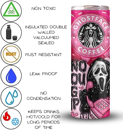 Miniatura 5 de Vaso de acero inoxidable de 20 onzas para Halloween, con cara fantasma, vasos espeluznantes, aislados, reutilizables