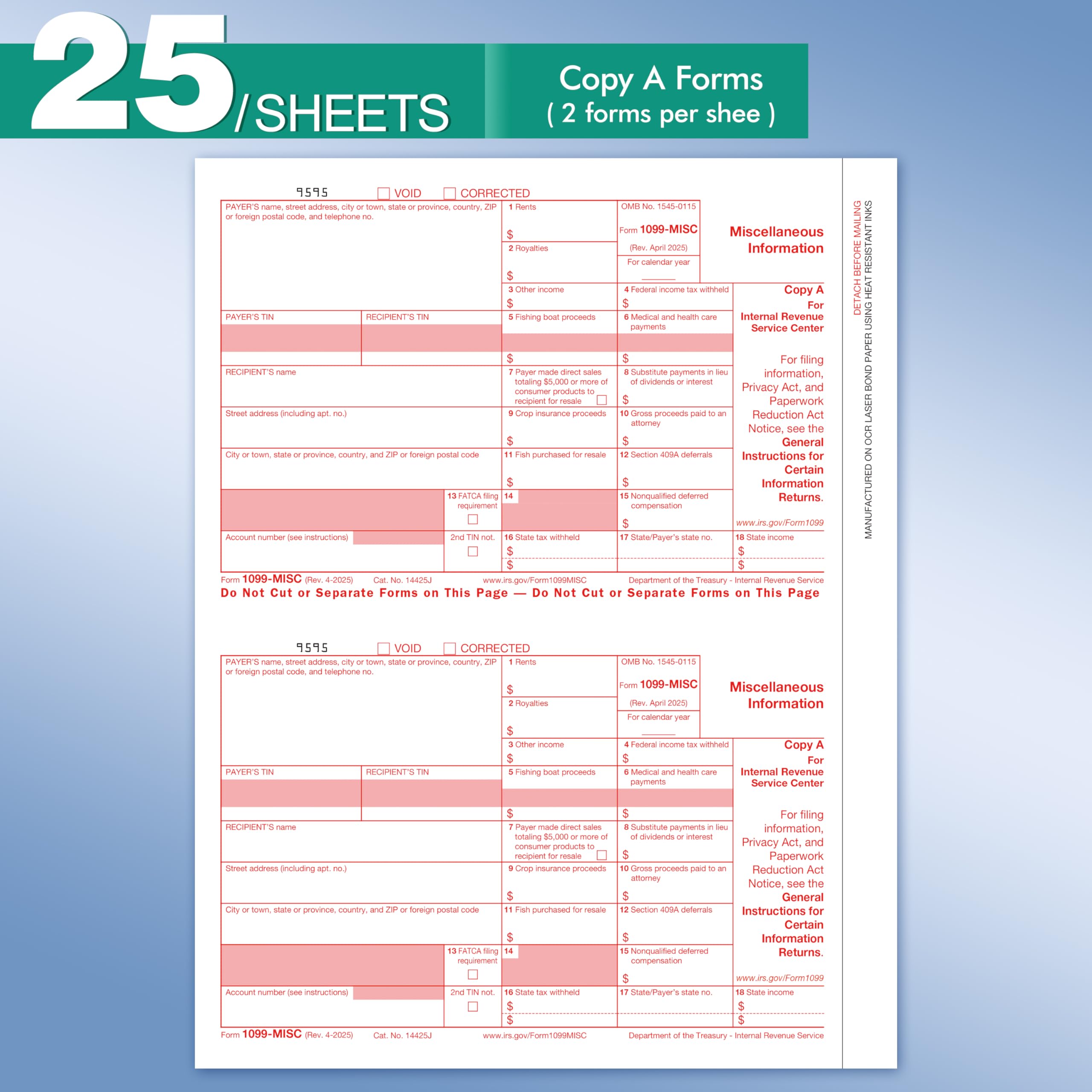Amazon.com : 1099 Misc Forms 2025 with Envelopes, 50 2025 1099