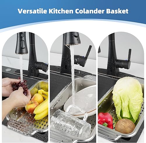 Miniatura 3 de Cesta coladora para colocar sobre el fregadero, colador de drenaje extensible de metal para lavar verduras y frutas platos secos, 6 cuartos de galón