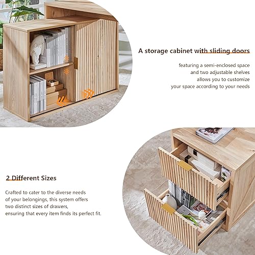 Miniatura 5 de JXQTLINGMU Escritorio moderno en forma de L de 67 pulgadas con armario de almacenamiento y cajones, escritorio de madera para oficina en casa con