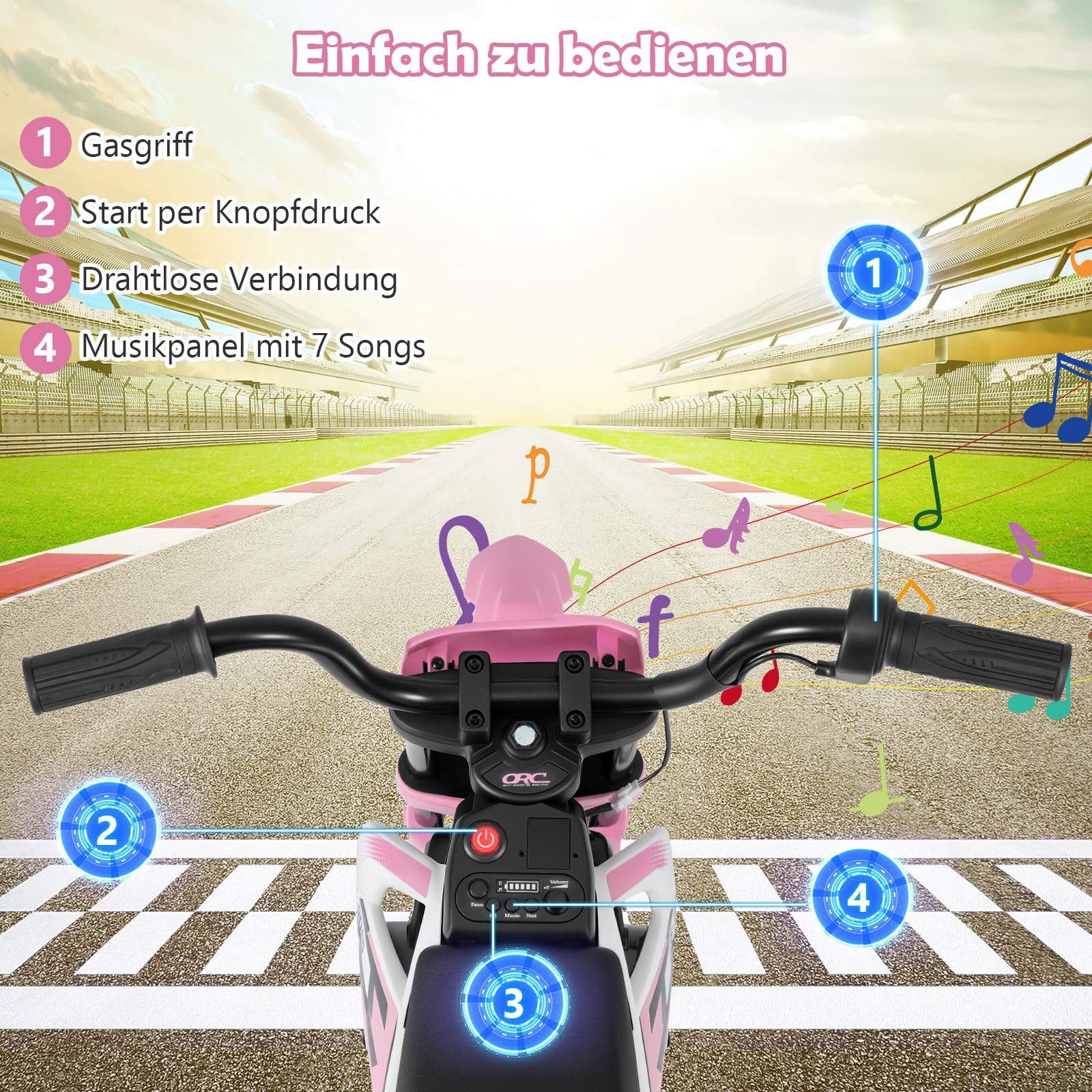 GOPLUS Kinder Motorrad 12V, Kindermotorrad elektrisch mit 2 Stützrädern abnehmbar, Elektromotorrad mit Fußpedalen, Musik & Bluetooth, Motorrad Eletro 3-5 km/h für Kinder 3-8 Jahren (Rosa)