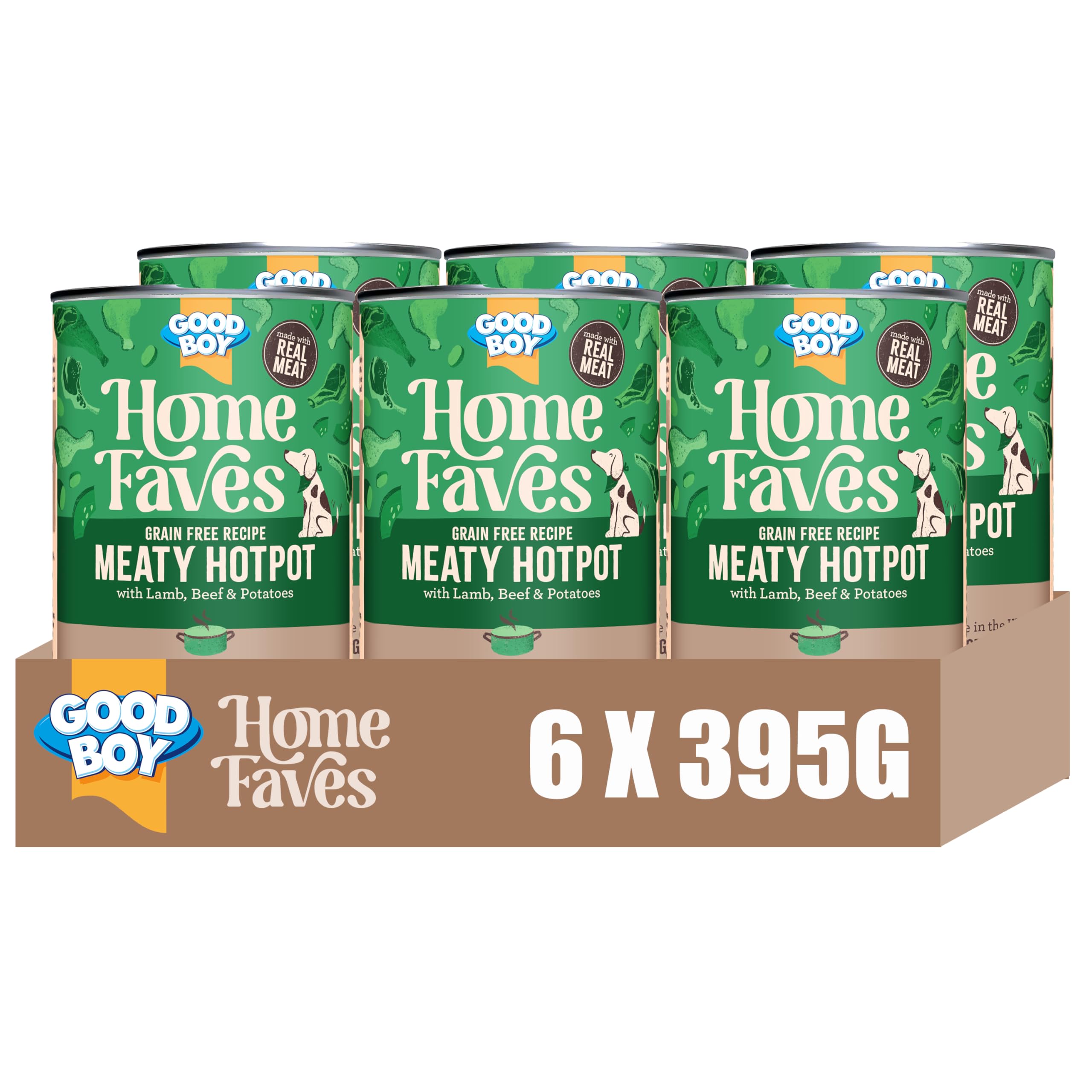 Good Boy Home Faves Grain Free Wet Dog Food Cans, Meaty Hotpot, 6 Tins x 395 g