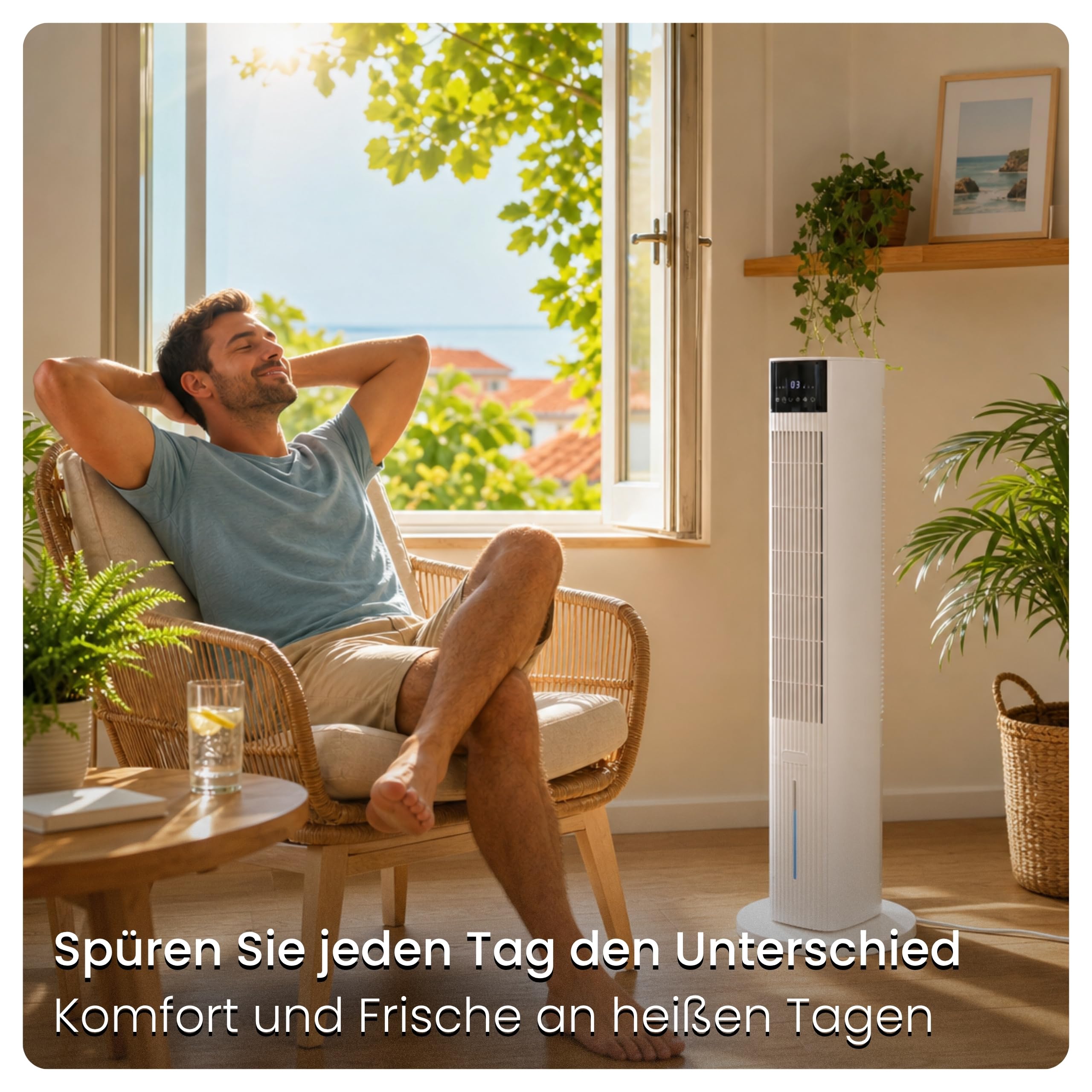 Ventilator mit Wasserkühlung CoolAir, WiFi, 5L, 2x Kühlakkus, 65W, Oszillation, Cooler Fan, Verdunstungskühler, Turmventilator mit Kühlung, Luftkühler, Standventilator, Raumkühler