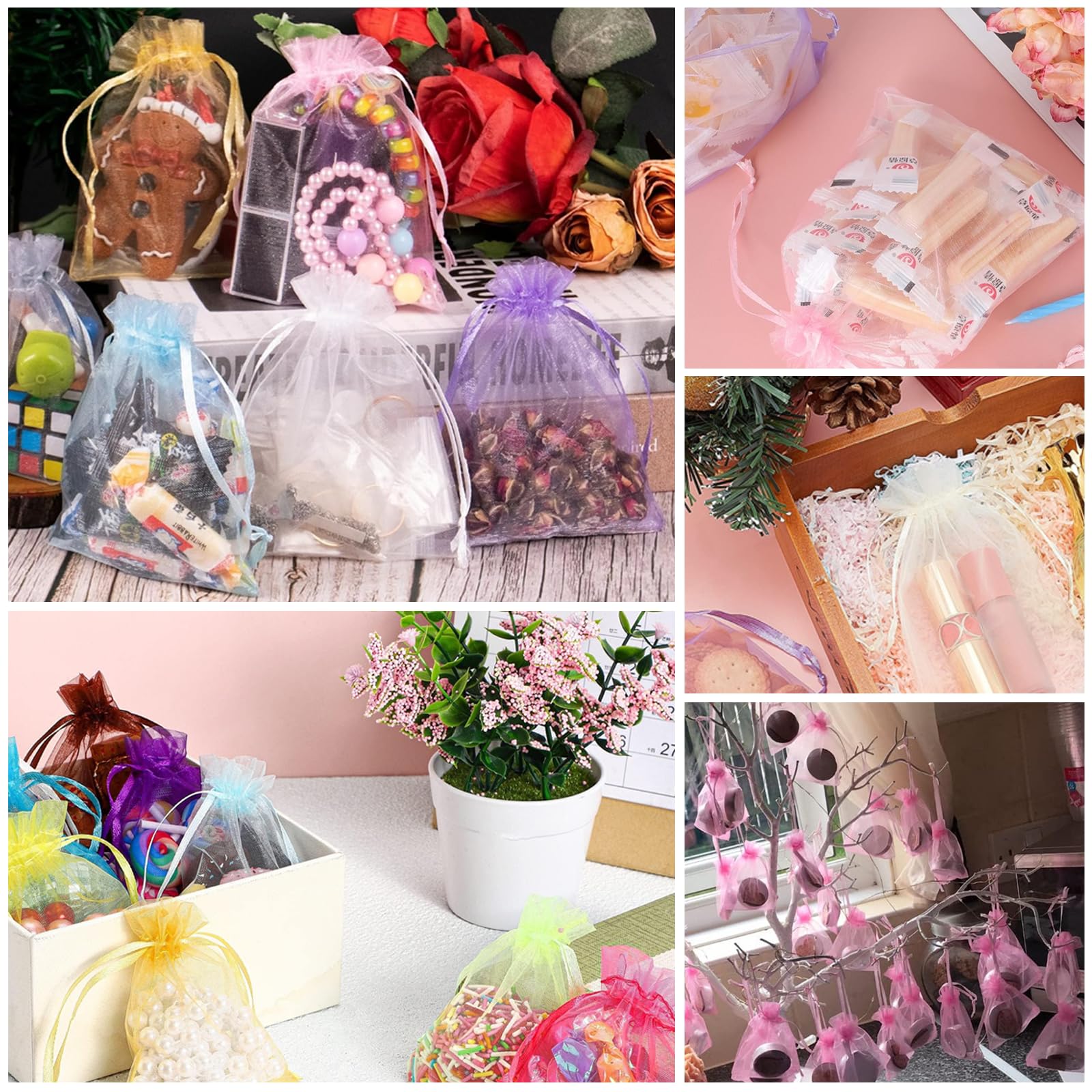 Organza 50 Sachets Organza 7x9cm | Cordon De Serrage | Blanc | Pour Bijoux, Mariage, Cadeaux | Lot Économique Cordon Serrage