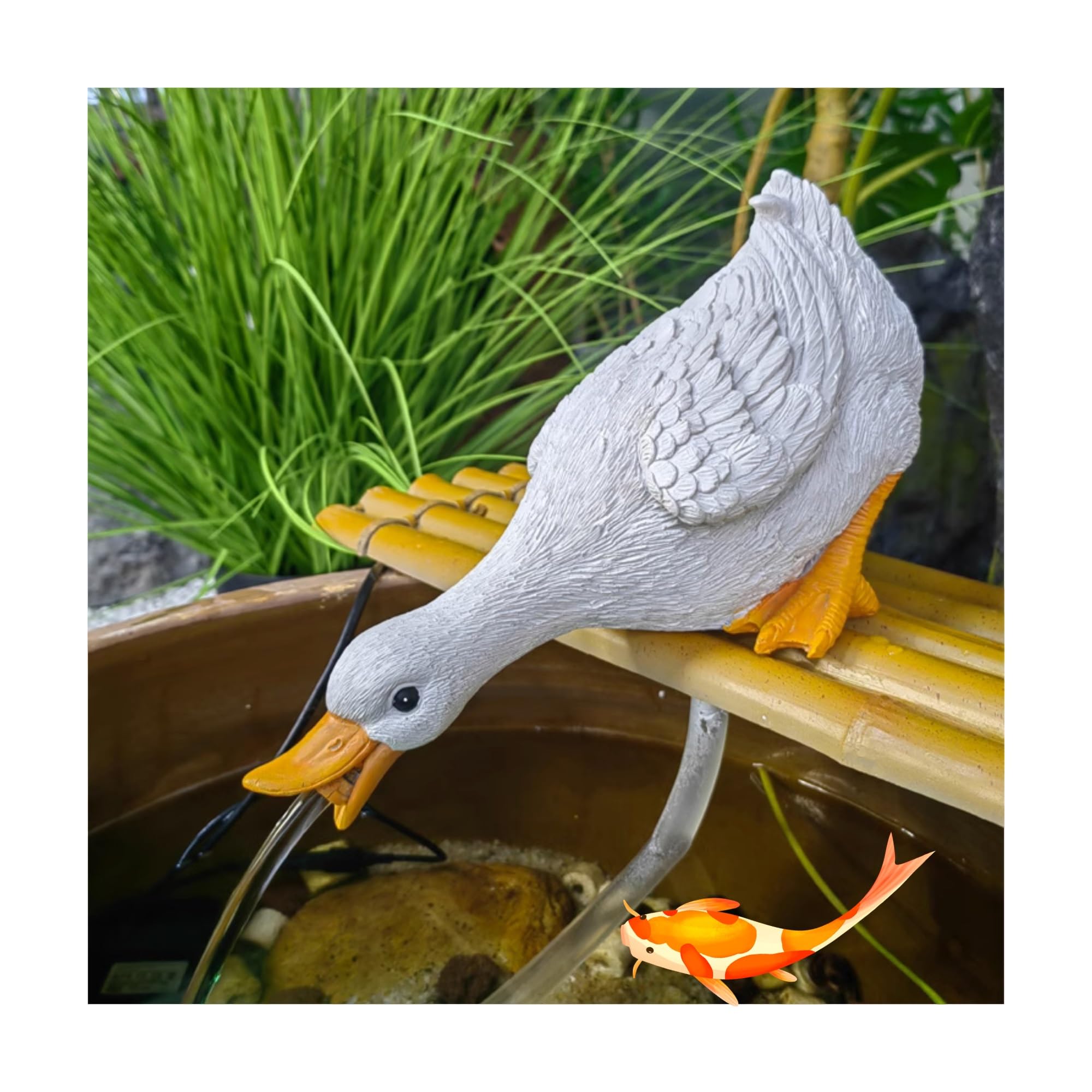 Pond spitters for small ponds, Garden Decor pond spitter for Koi pond, Fish fountain spitter with Hose, pool fountains for above ground pools, for Water Gardens(White,28 * 14 * 17cm)